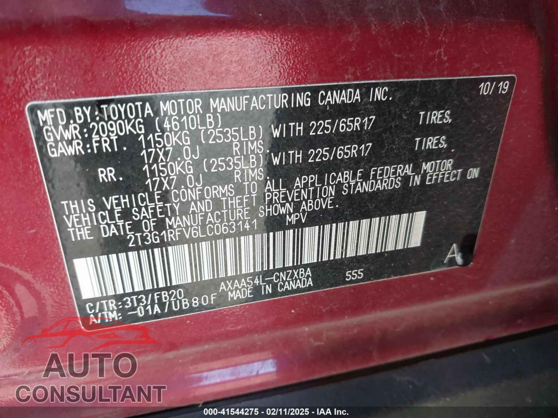 TOYOTA RAV4 2020 - 2T3G1RFV6LC063141