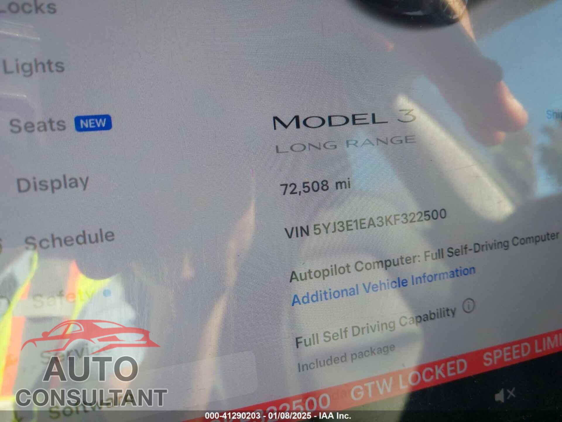 TESLA MODEL 3 2019 - 5YJ3E1EA3KF322500