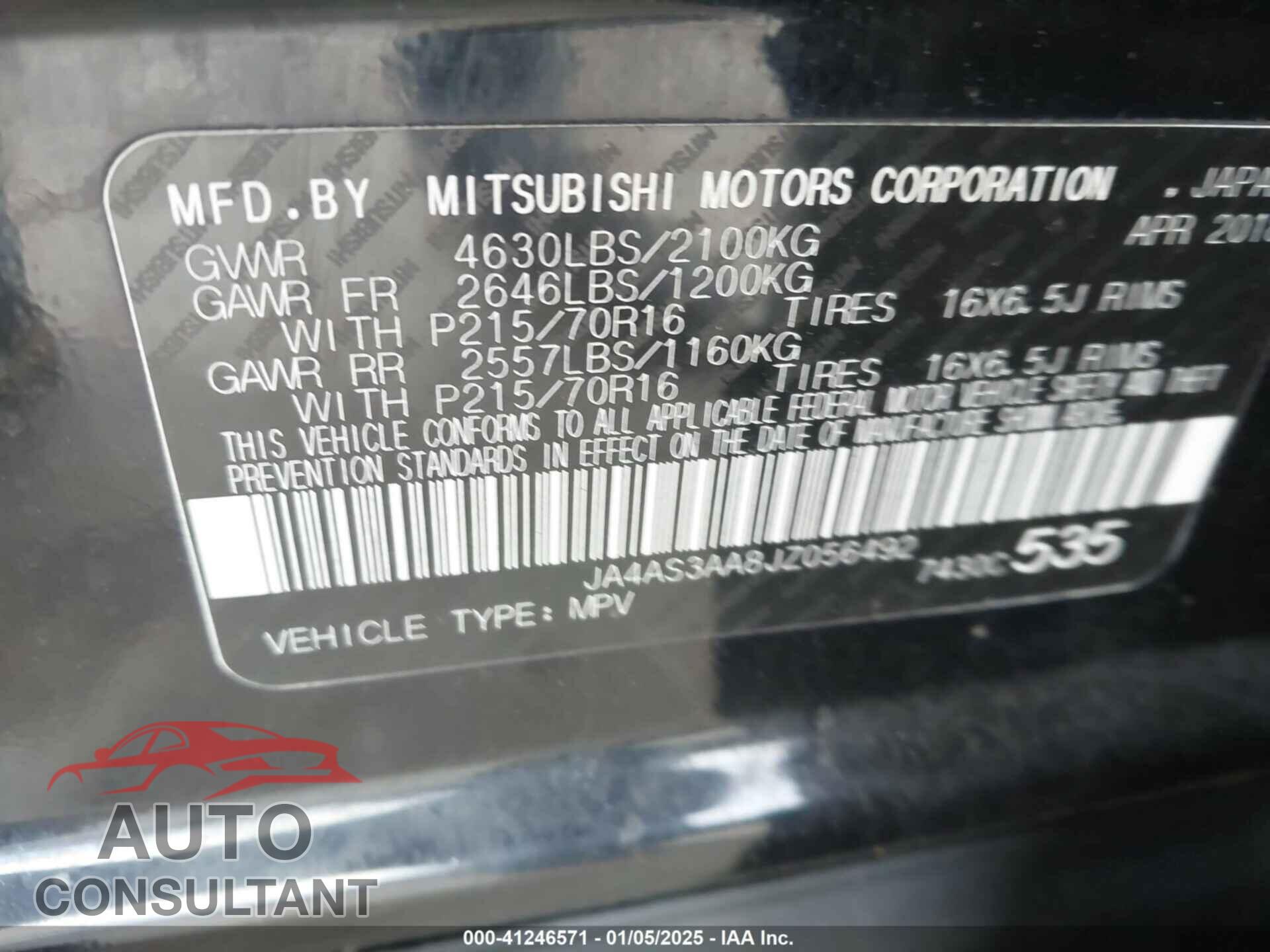 MITSUBISHI ECLIPSE CROSS 2018 - JA4AS3AA8JZ056492