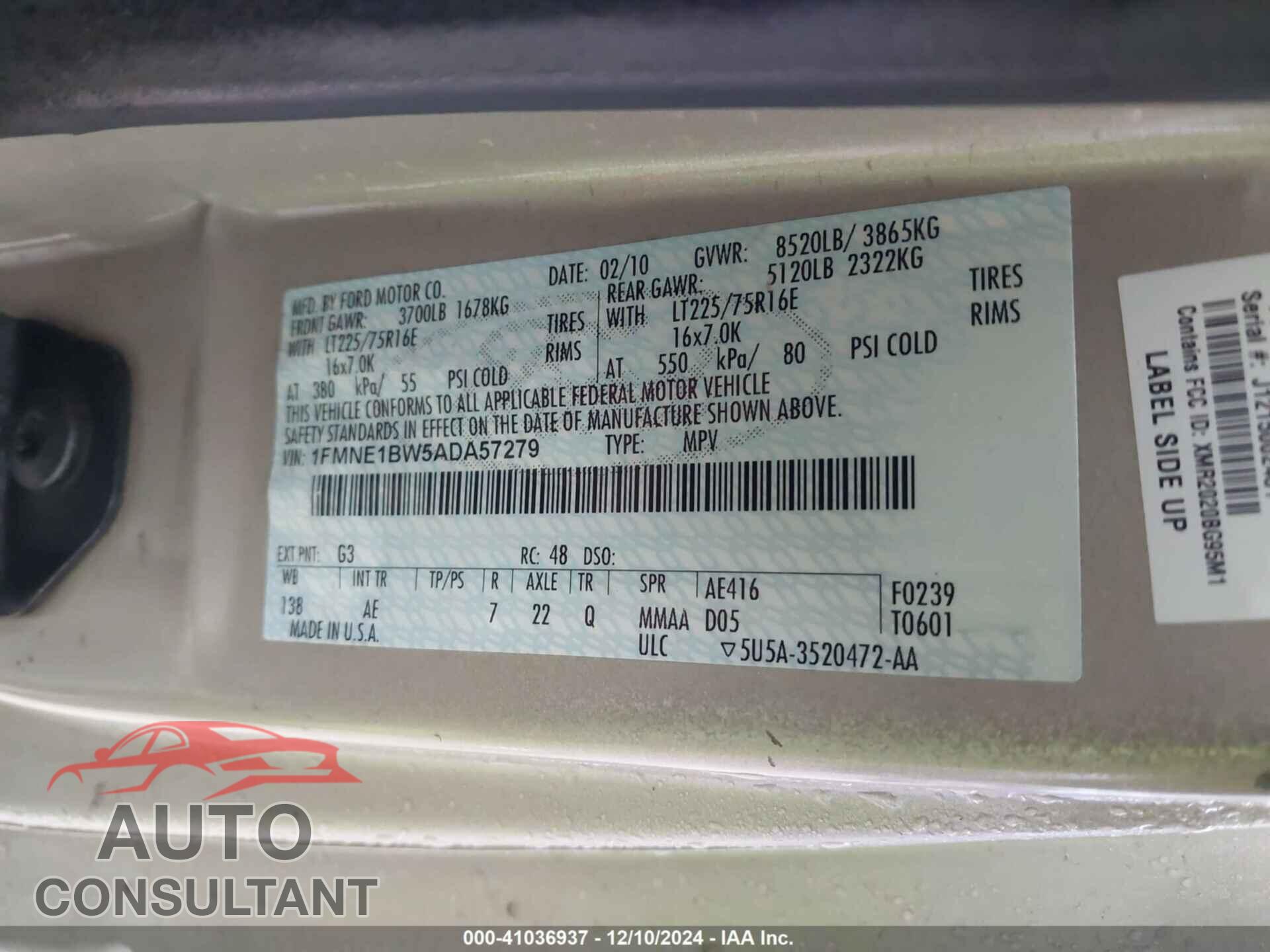 FORD E-150 2010 - 1FMNE1BW5ADA57279