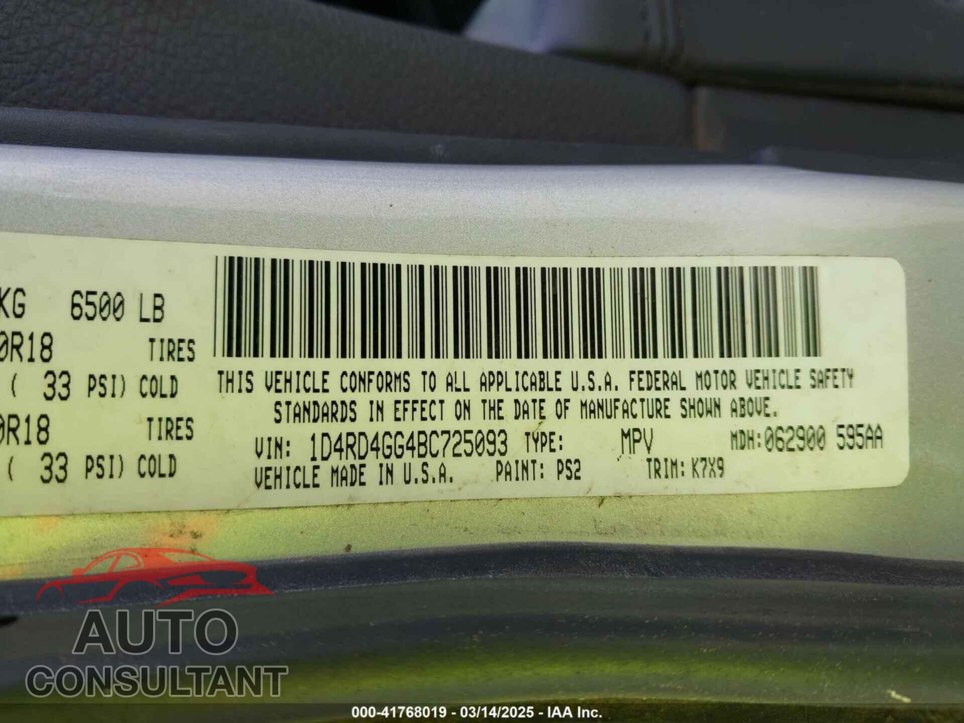 DODGE DURANGO 2011 - 1D4RD4GG4BC725093