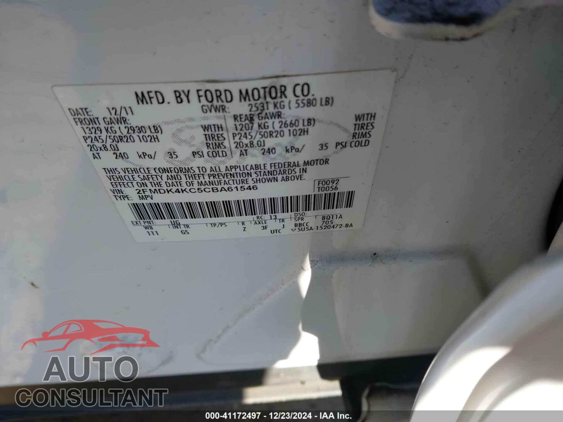 FORD EDGE 2012 - 2FMDK4KC5CBA61546