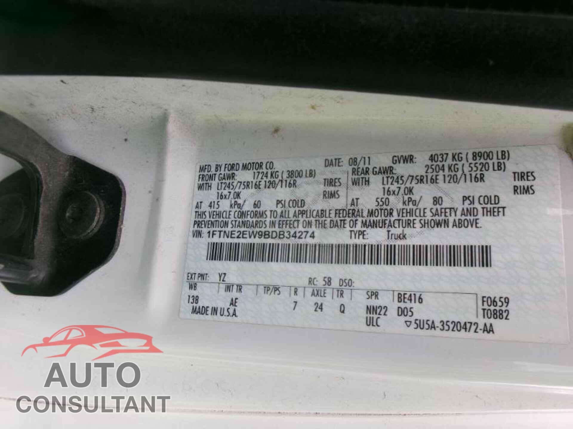 FORD ECONOLINE 2011 - 1FTNE2EW9BDB34274