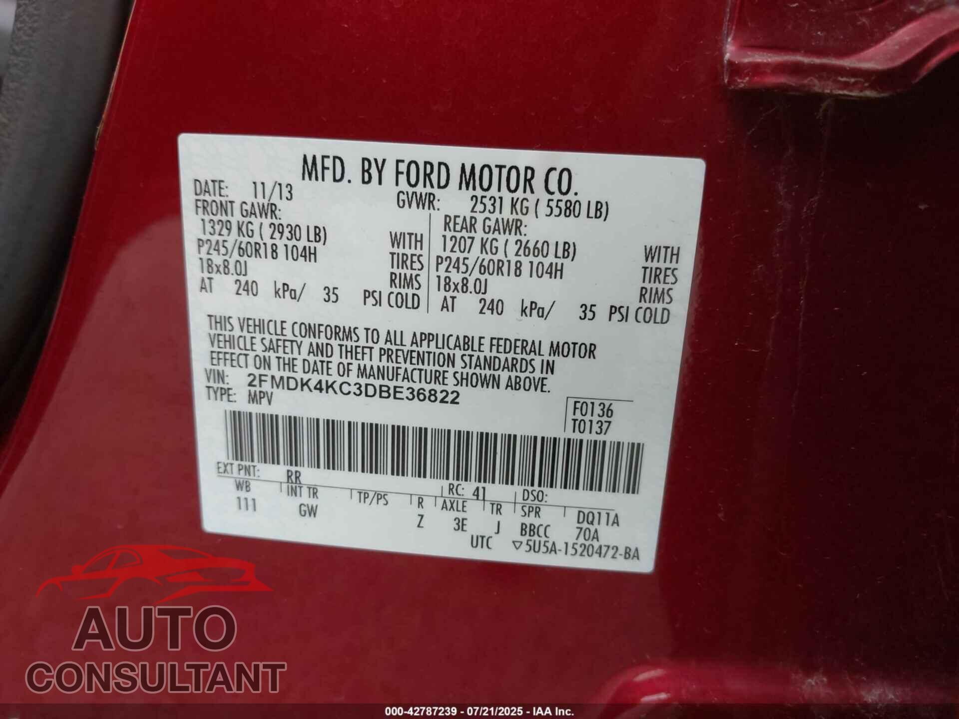 FORD EDGE 2013 - 2FMDK4KC3DBE36822