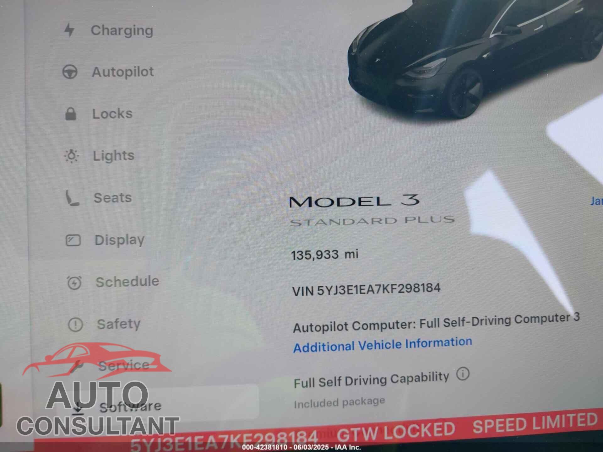 TESLA MODEL 3 2019 - 5YJ3E1EA7KF298184