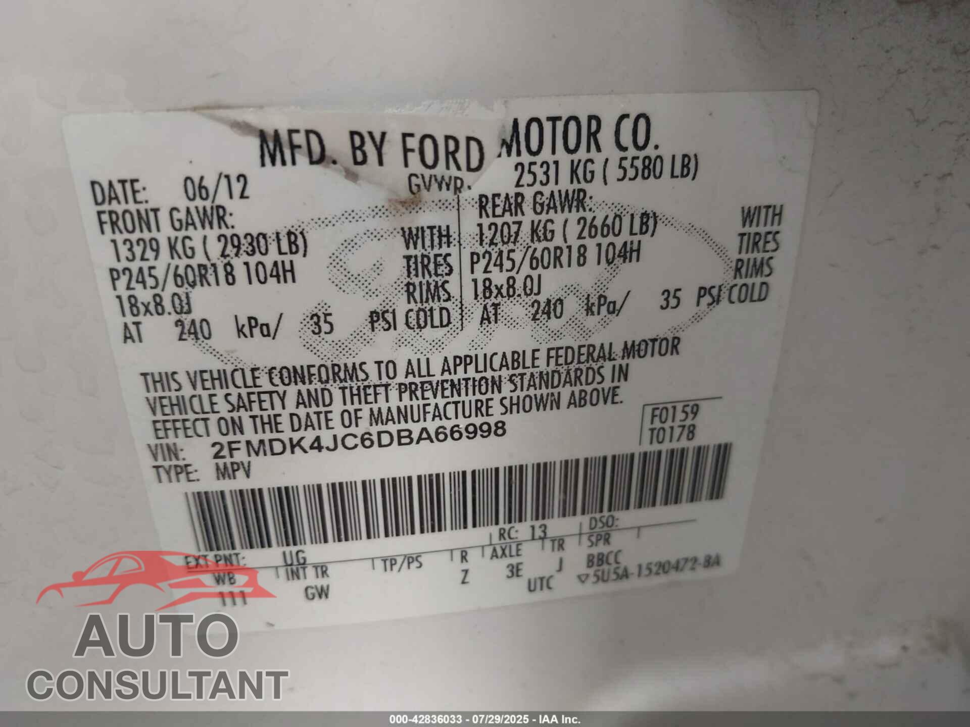 FORD EDGE 2013 - 2FMDK4JC6DBA66998