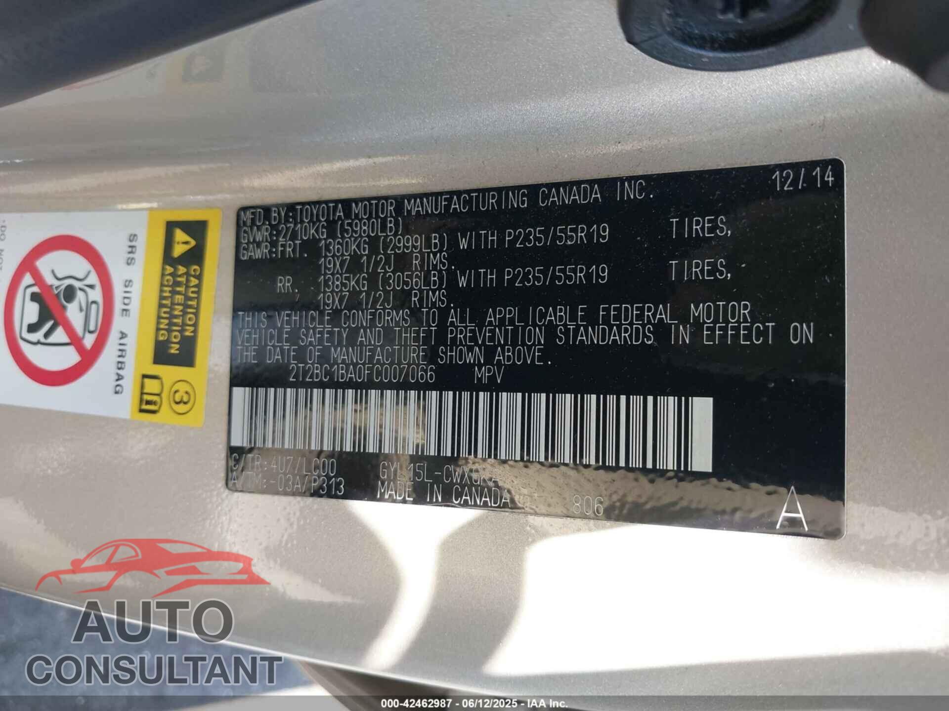 LEXUS RX 450H 2015 - 2T2BC1BA0FC007066