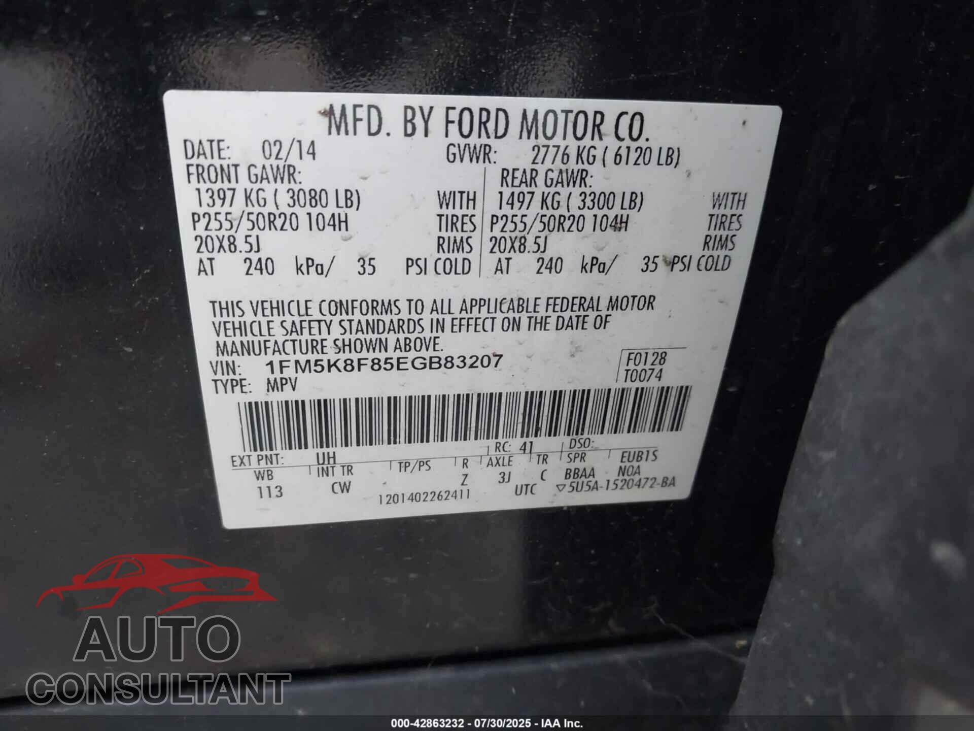 FORD EXPLORER 2014 - 1FM5K8F85EGB83207