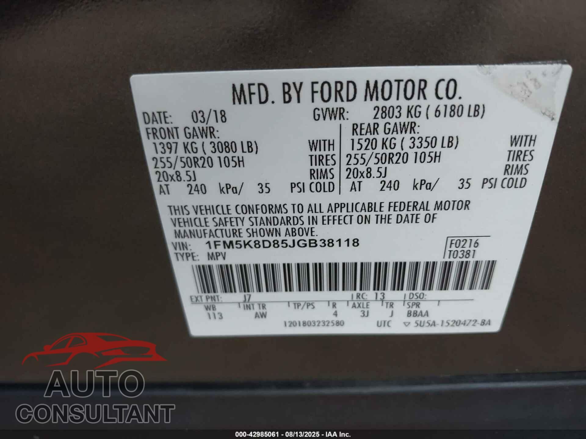 FORD EXPLORER 2018 - 1FM5K8D85JGB38118