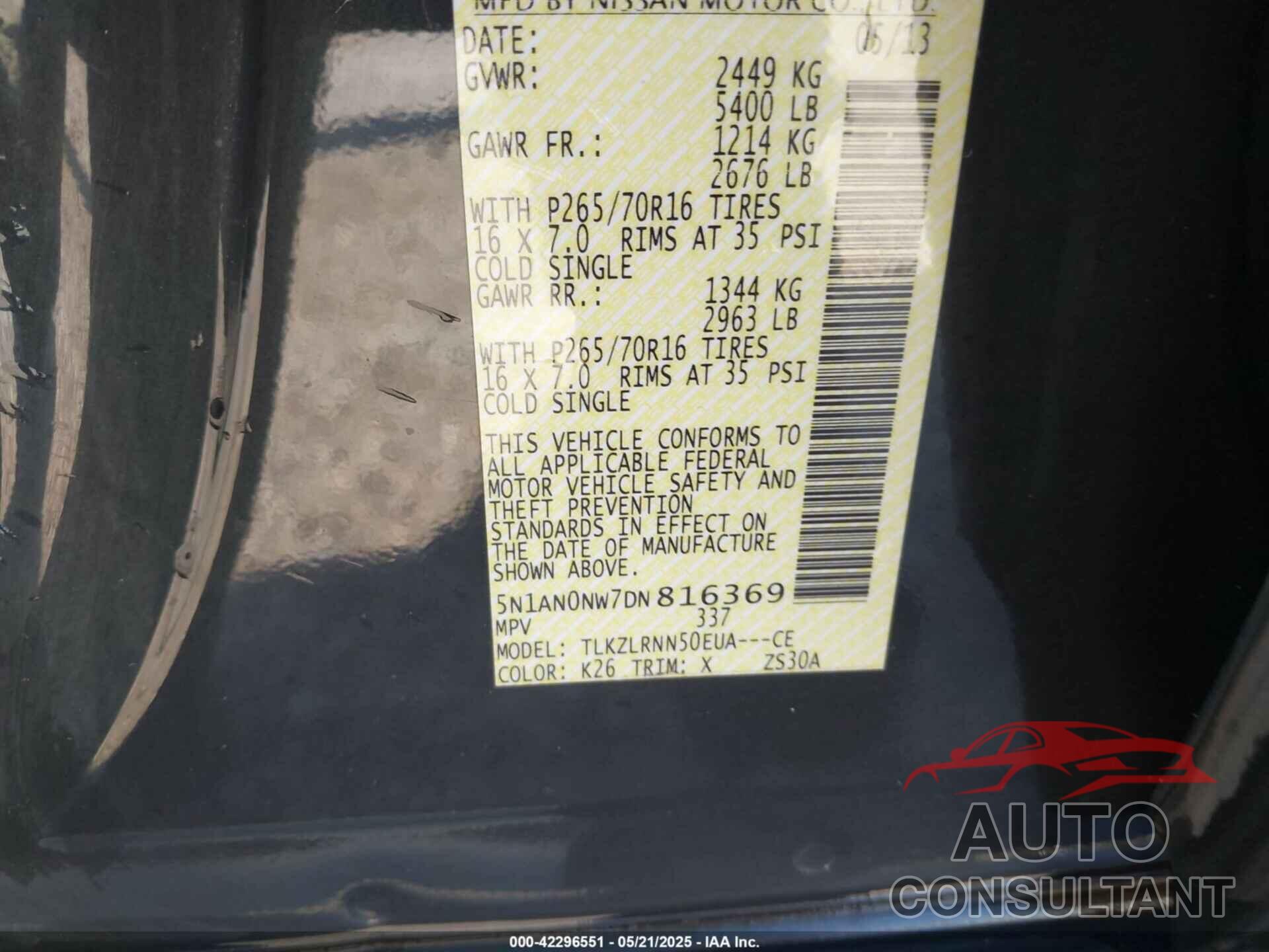 NISSAN XTERRA 2013 - 5N1AN0NW7DN816369