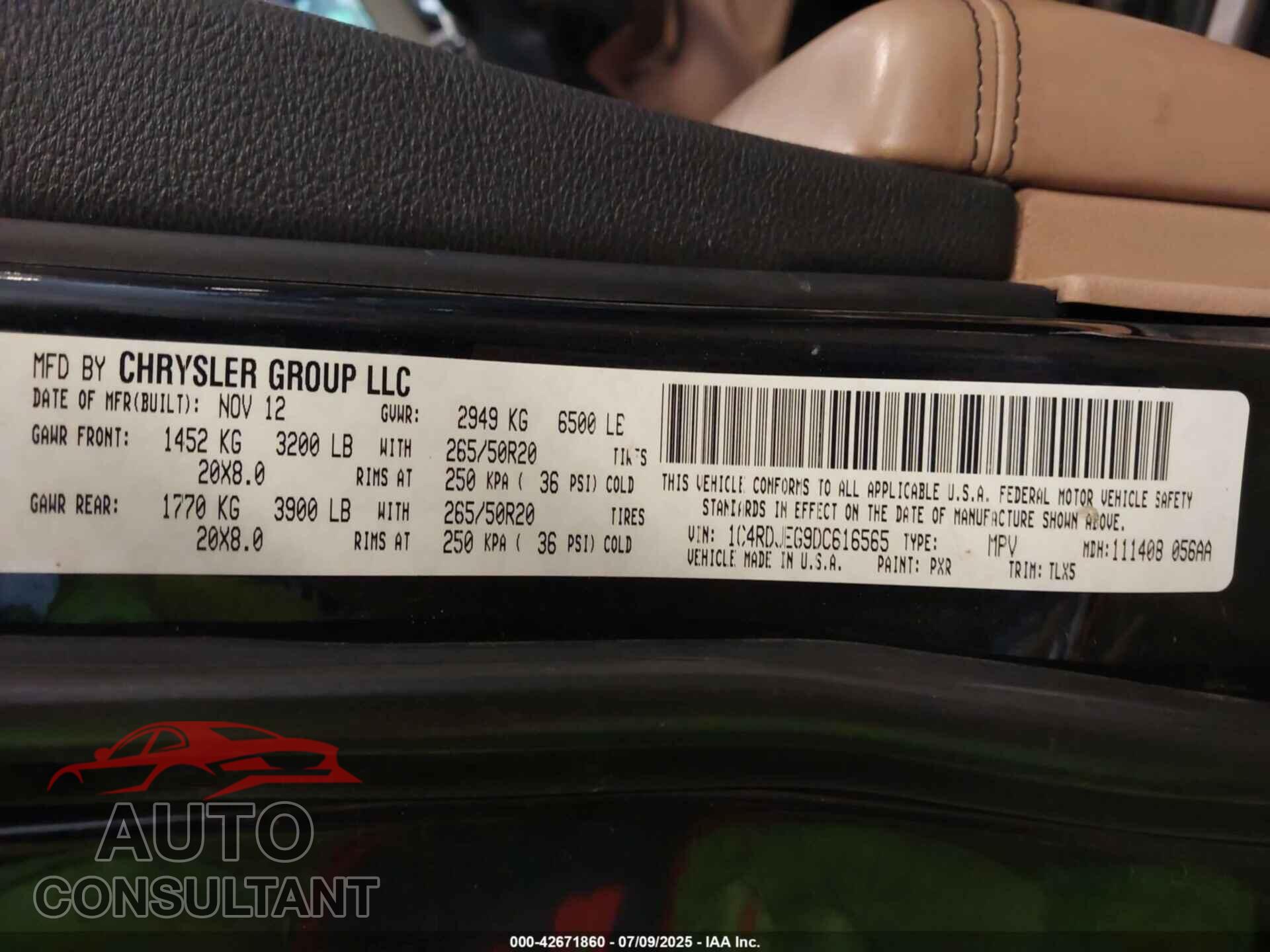 DODGE DURANGO 2013 - 1C4RDJEG9DC616565