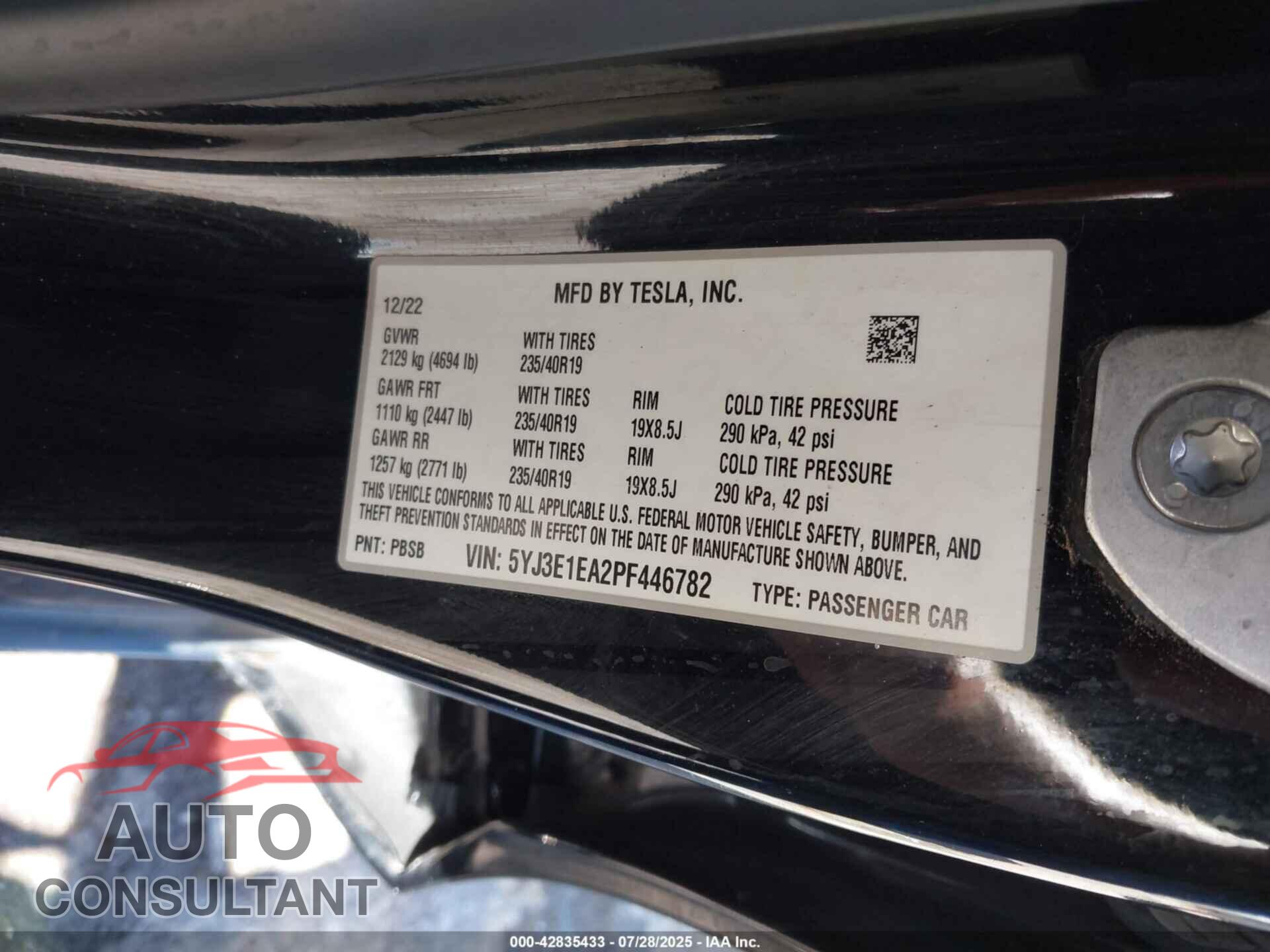 TESLA MODEL 3 2023 - 5YJ3E1EA2PF446782
