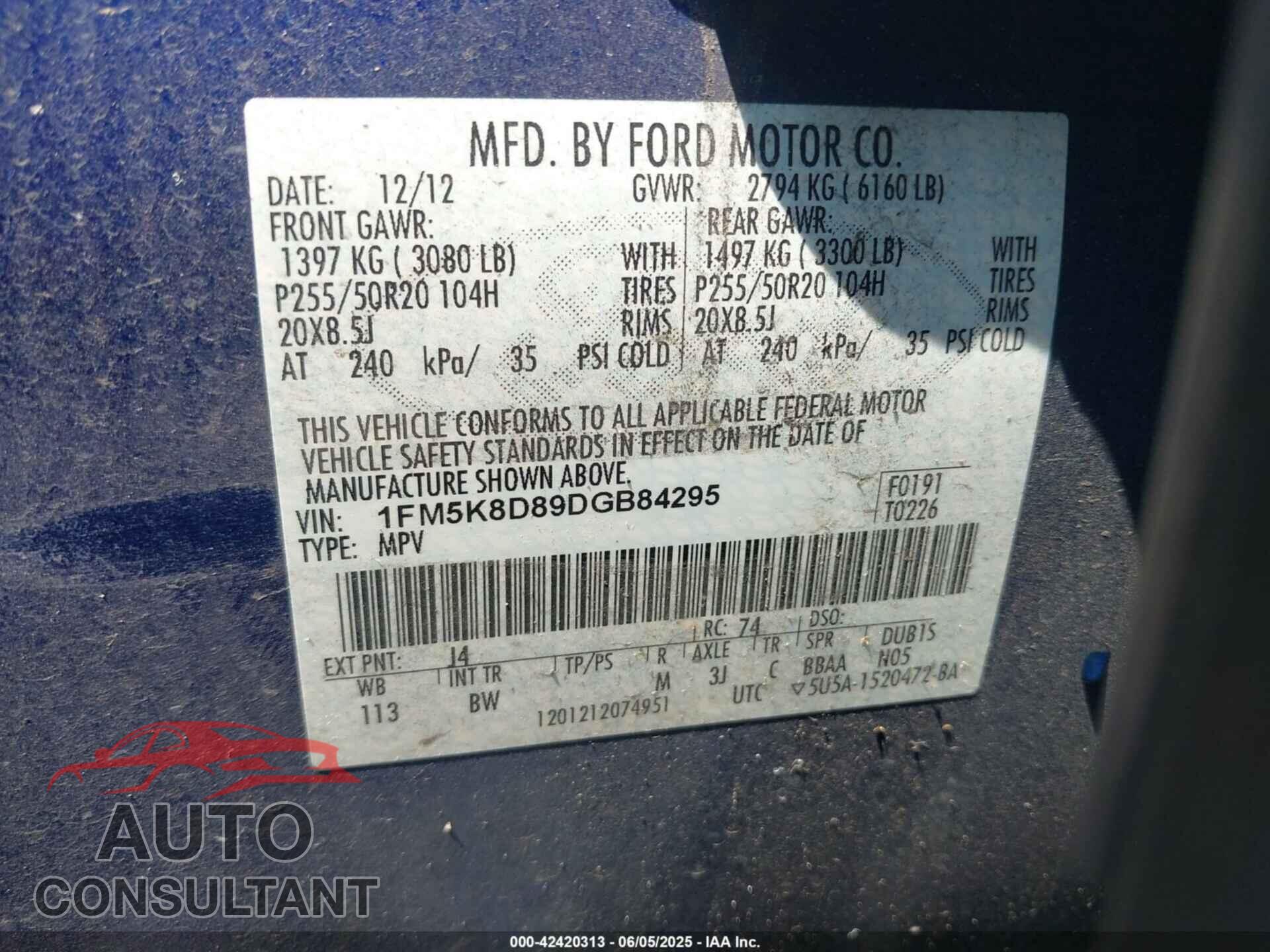 FORD EXPLORER 2013 - 1FM5K8D89DGB84295