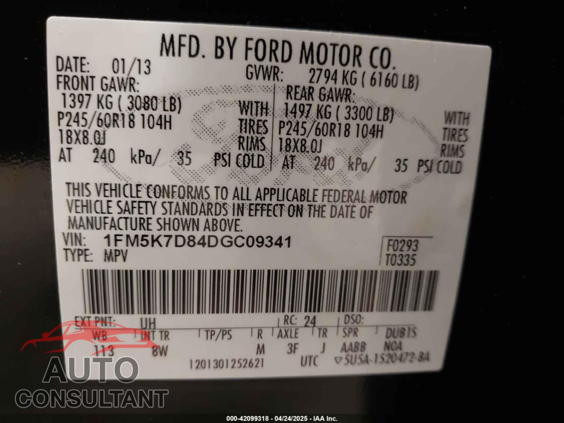 FORD EXPLORER 2013 - 1FM5K7D84DGC09341