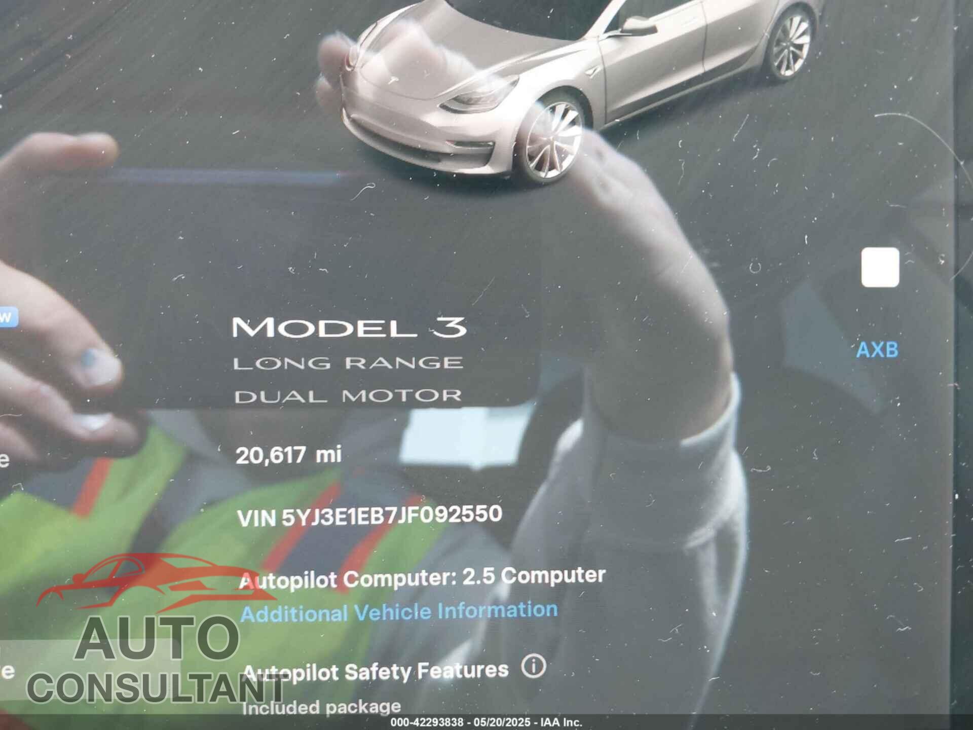 TESLA MODEL 3 2018 - 5YJ3E1EB7JF092550