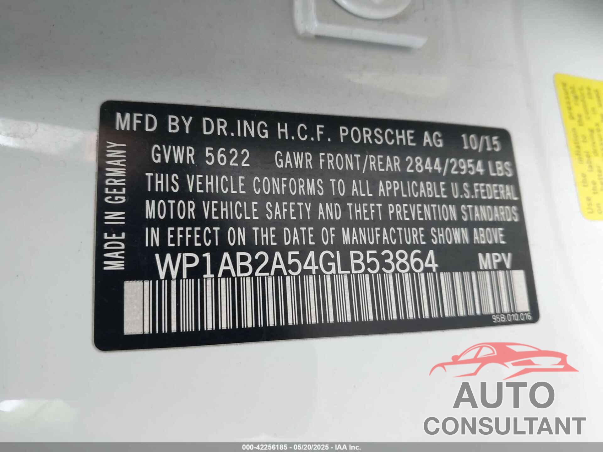 PORSCHE MACAN 2016 - WP1AB2A54GLB53864