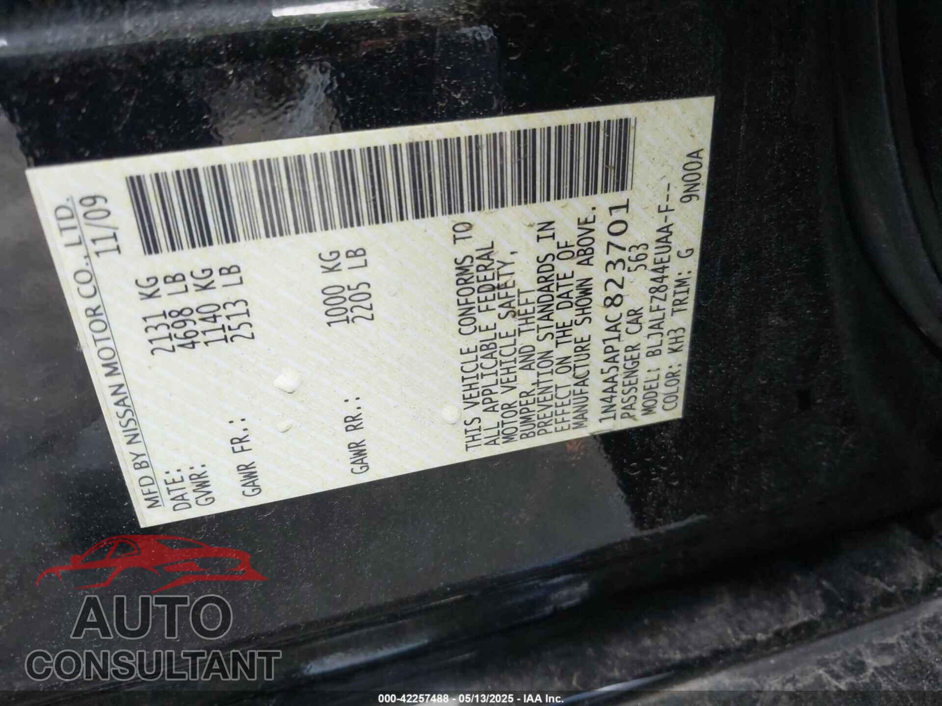 NISSAN MAXIMA 2010 - 1N4AA5AP1AC823701