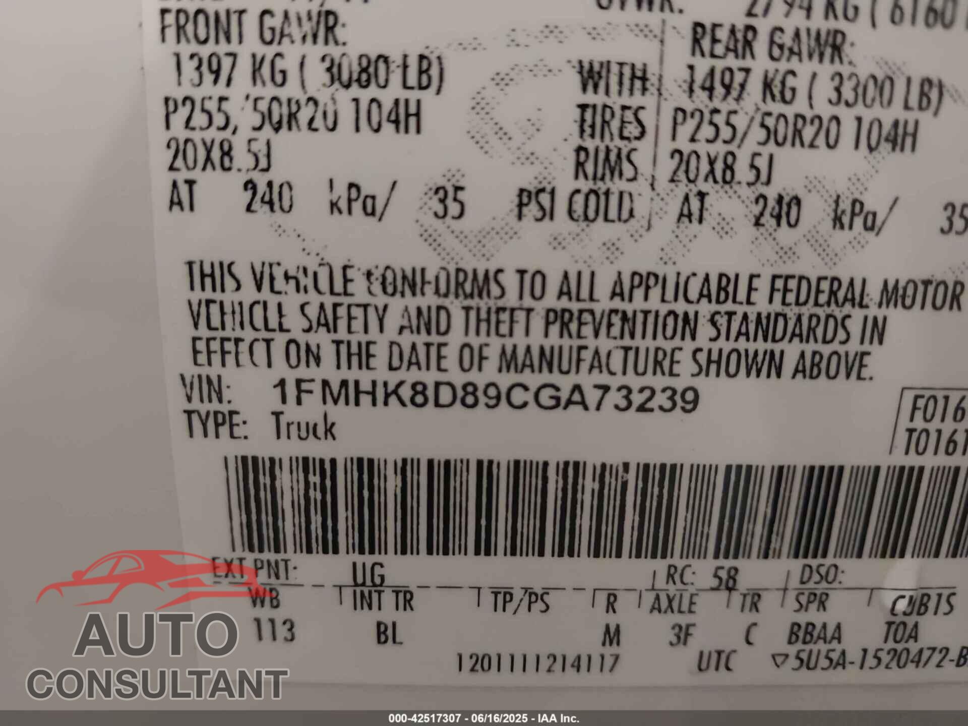 FORD EXPLORER 2012 - 1FMHK8D89CGA73239