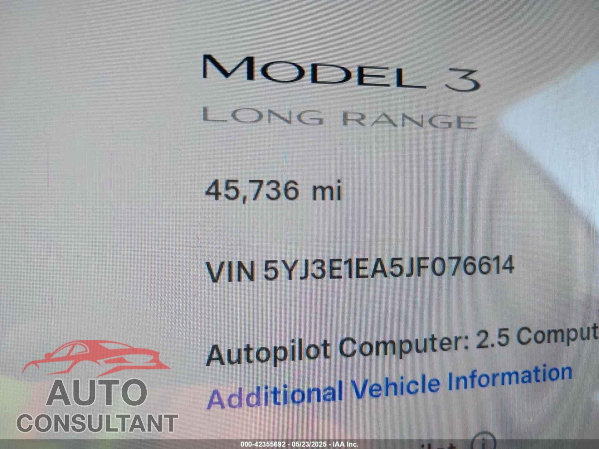 TESLA MODEL 3 2018 - 5YJ3E1EA5JF076614