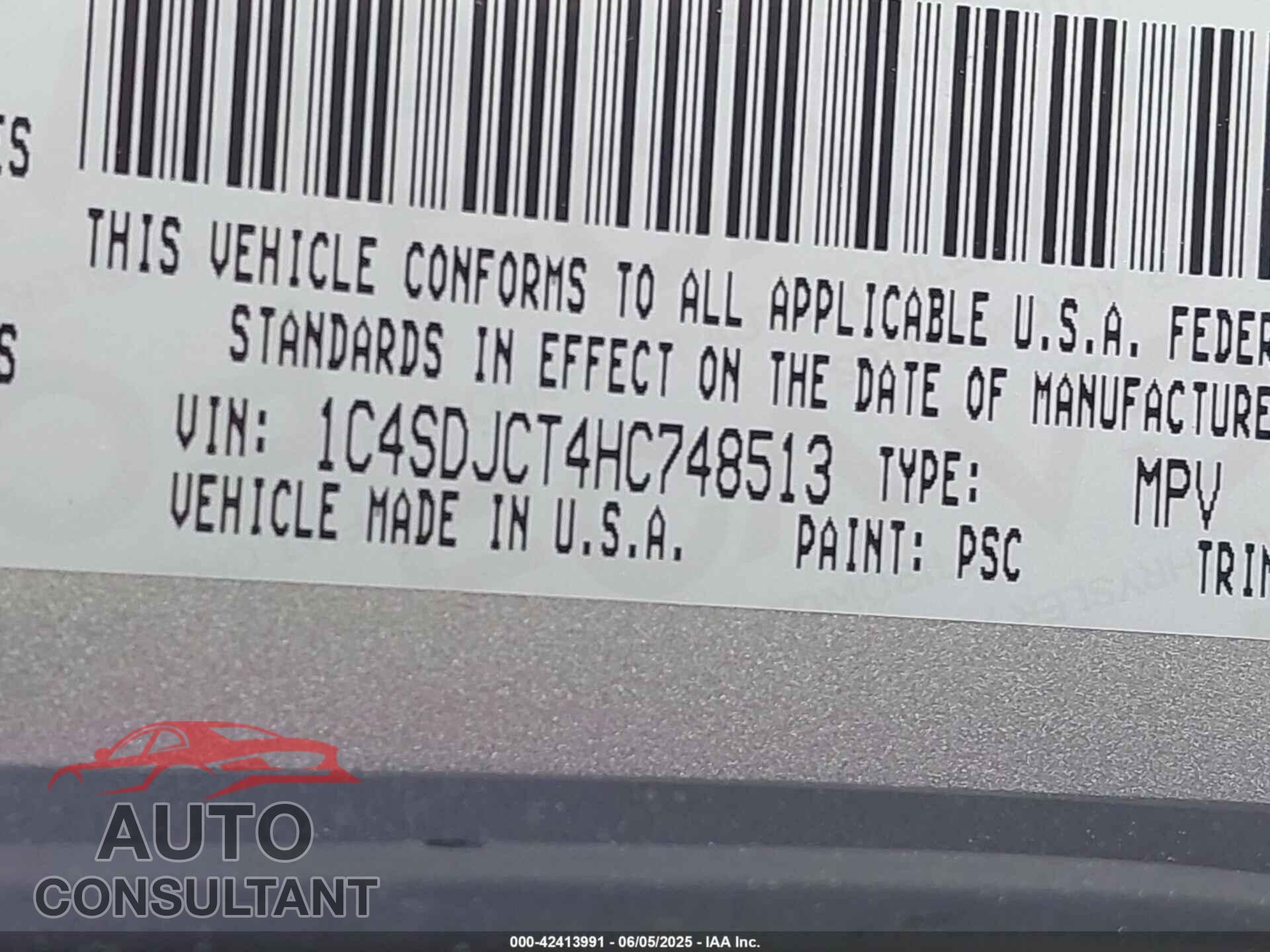 DODGE DURANGO 2017 - 1C4SDJCT4HC748513