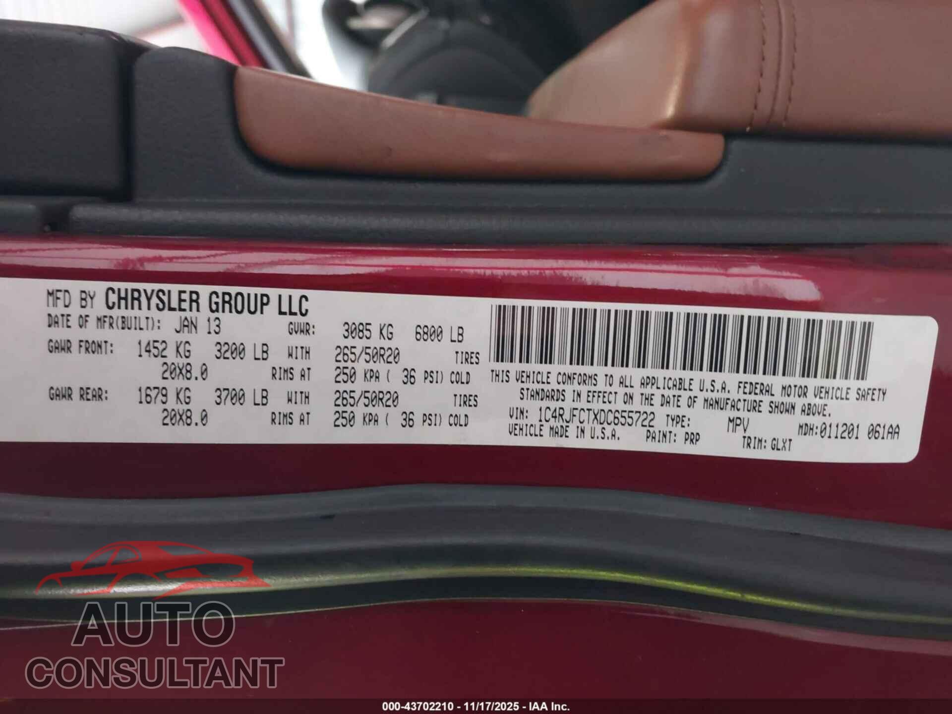 JEEP GRAND CHEROKEE 2013 - 1C4RJFCTXDC655722