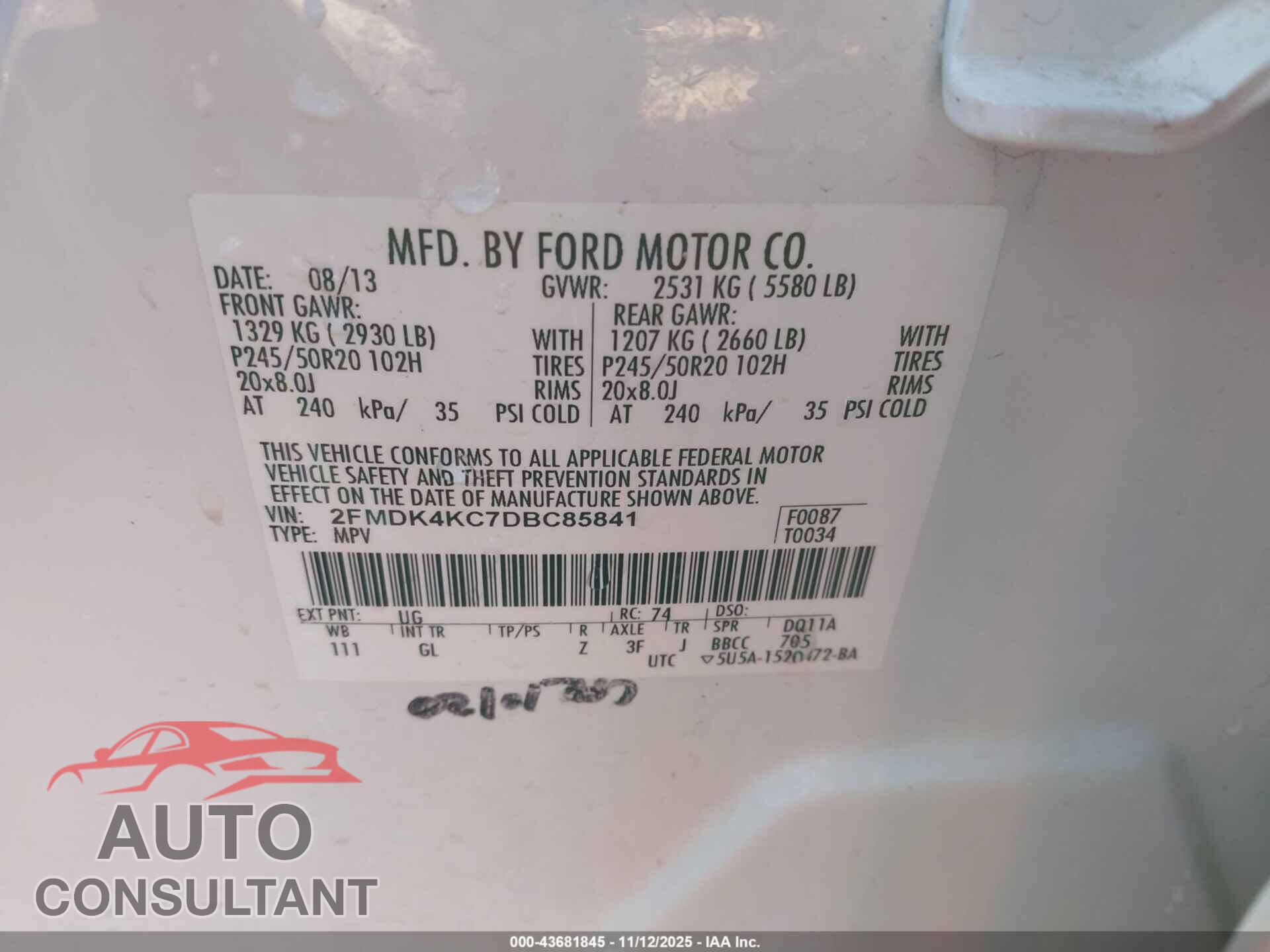 FORD EDGE 2013 - 2FMDK4KC7DBC85841