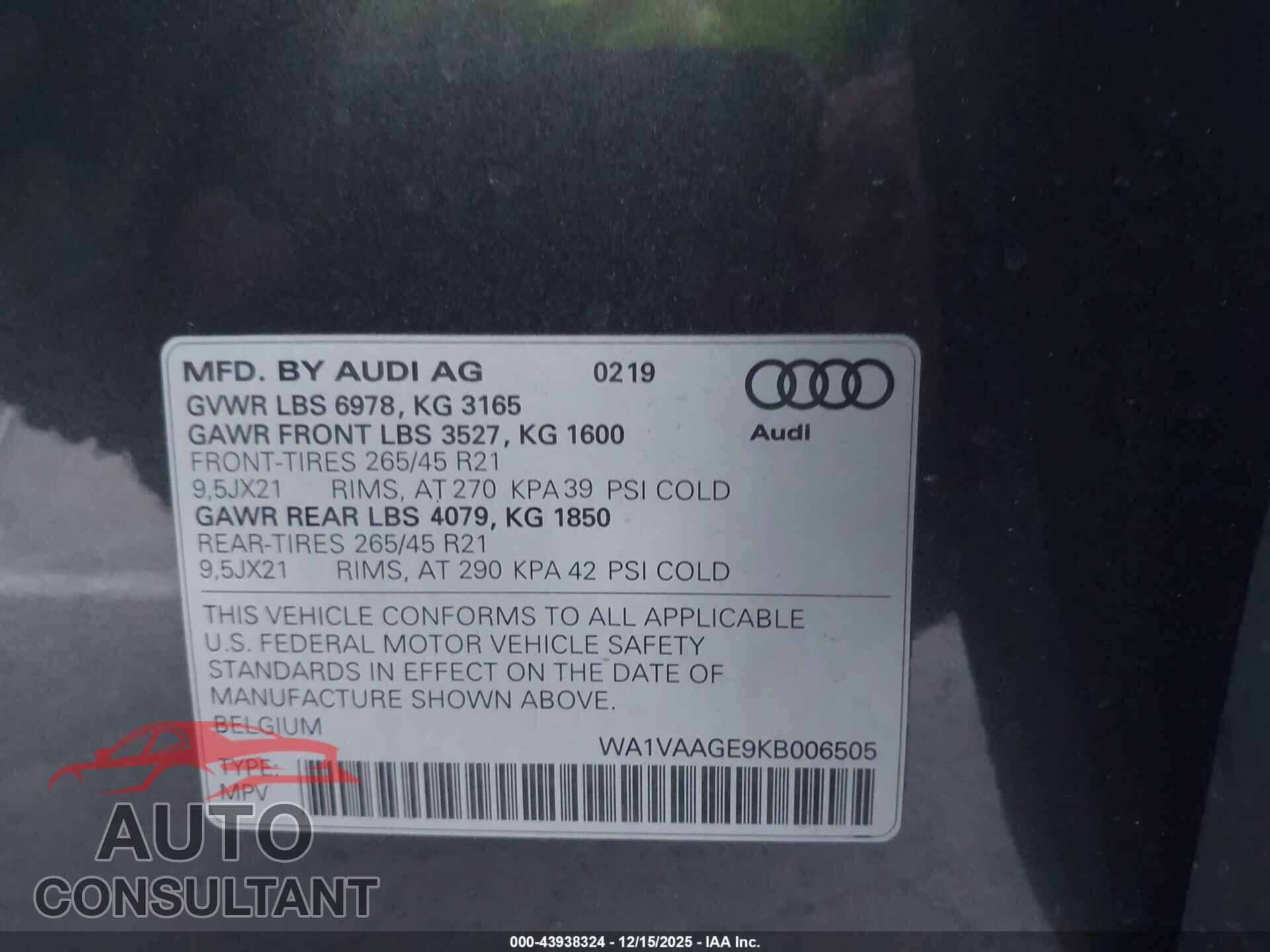 AUDI E-TRON 2019 - WA1VAAGE9KB006505