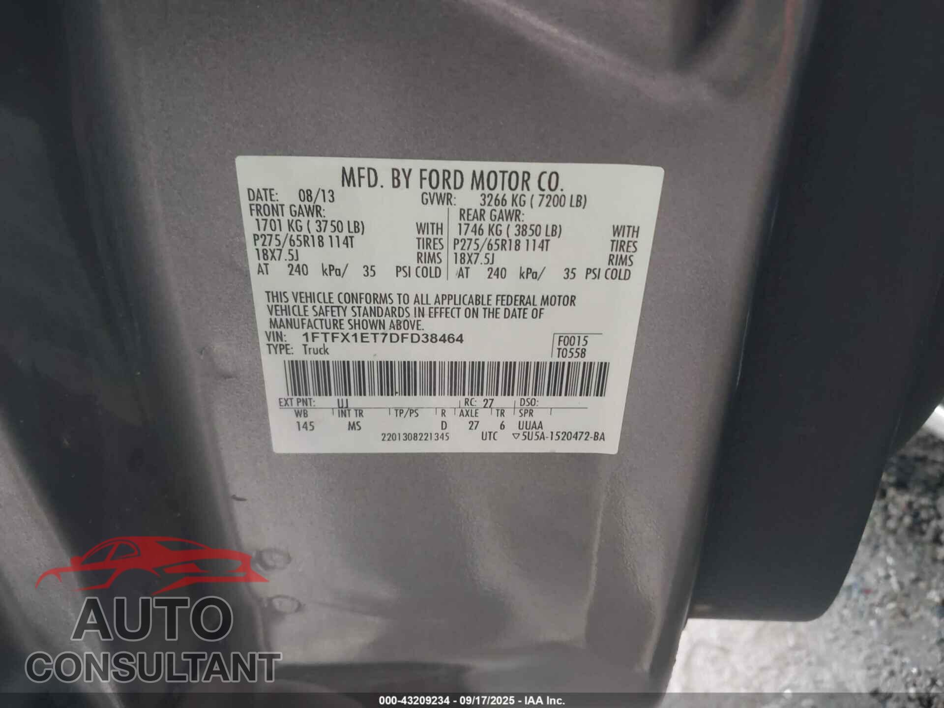 FORD F-150 2013 - 1FTFX1ET7DFD38464