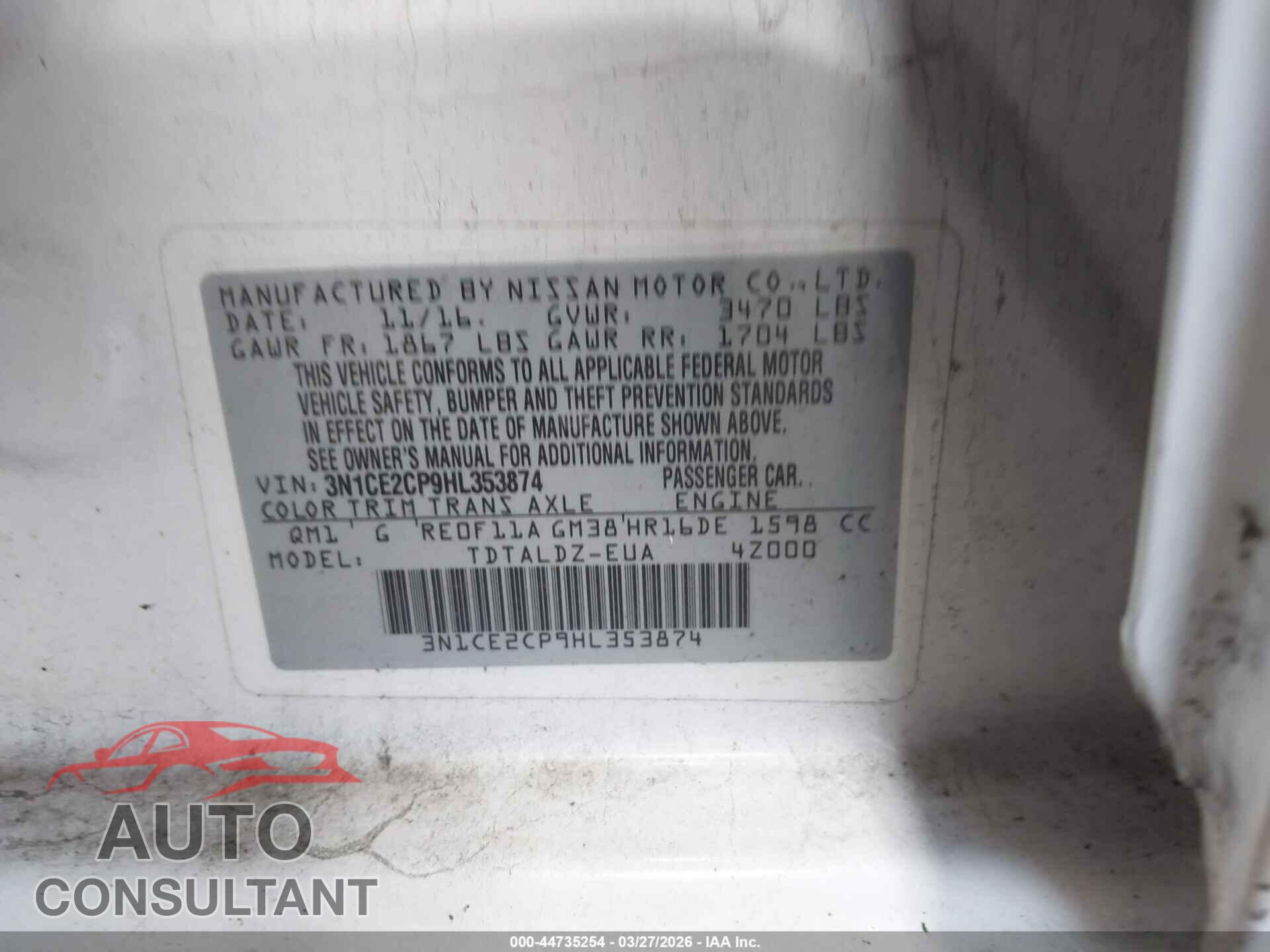 NISSAN VERSA NOTE 2017 - 3N1CE2CP9HL353874