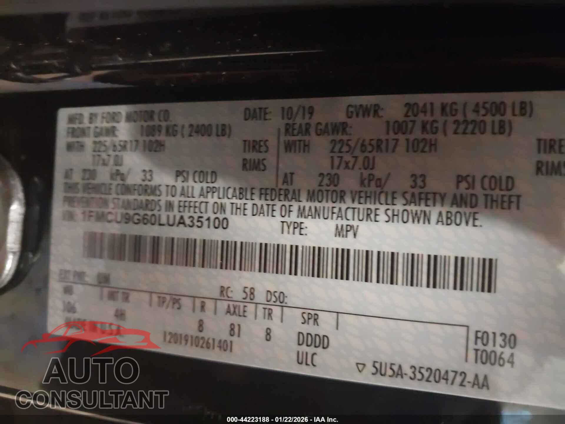 FORD ESCAPE 2020 - 1FMCU9G60LUA35100