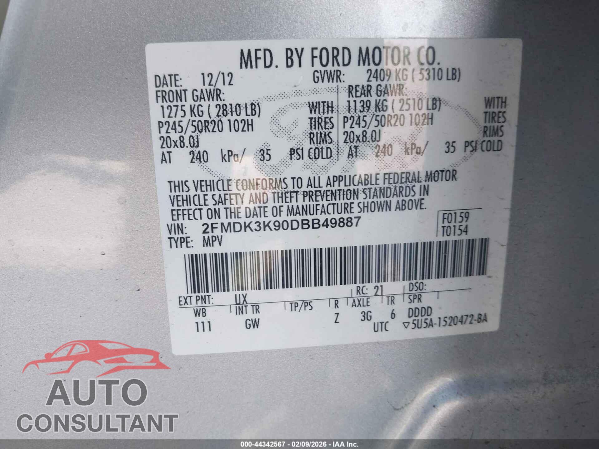 FORD EDGE 2013 - 2FMDK3K90DBB49887
