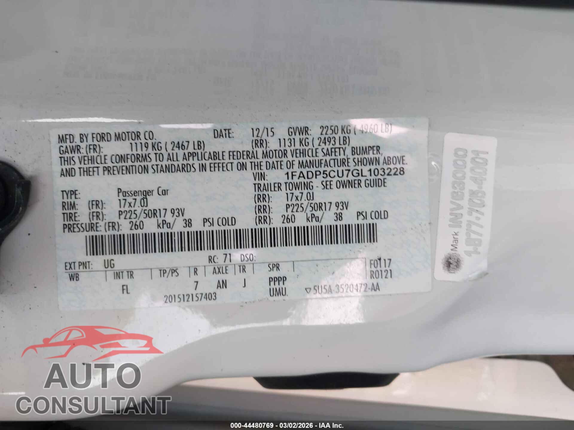 FORD C-MAX ENERGI 2016 - 1FADP5CU7GL103228