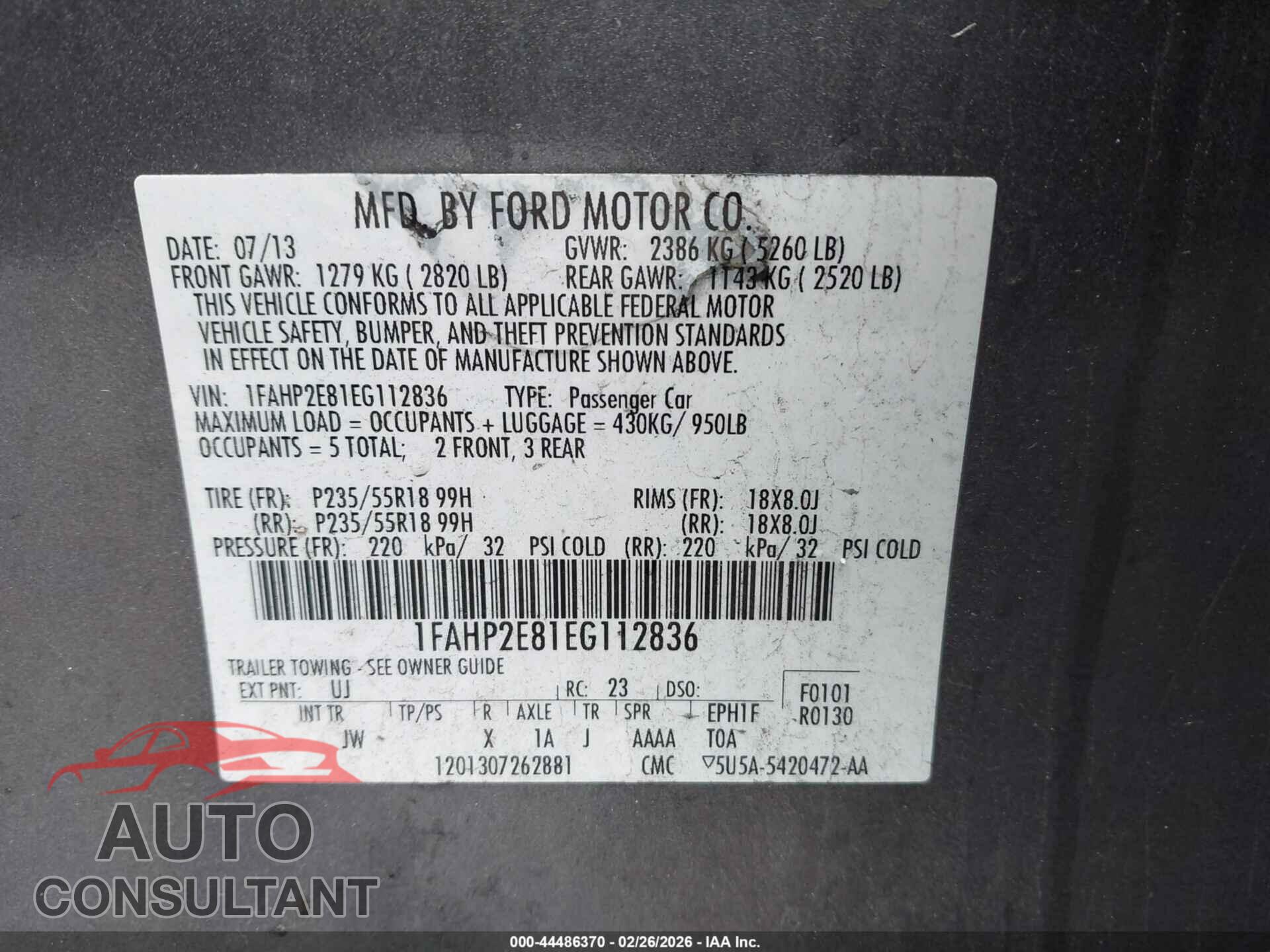 FORD TAURUS 2014 - 1FAHP2E81EG112836