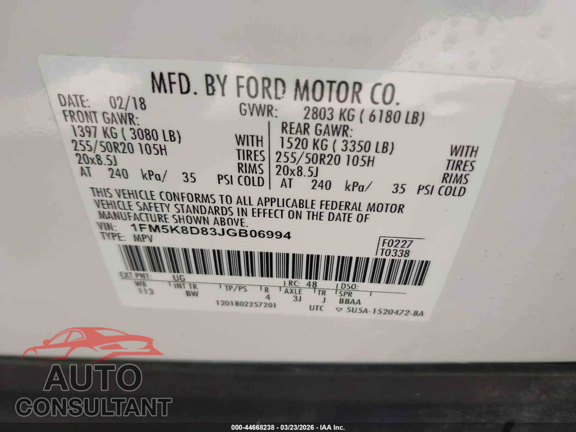FORD EXPLORER 2018 - 1FM5K8D83JGB06994