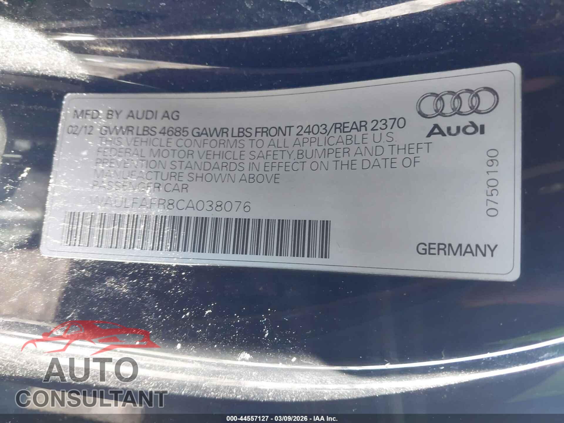 AUDI A5 2012 - WAULFAFR8CA038076