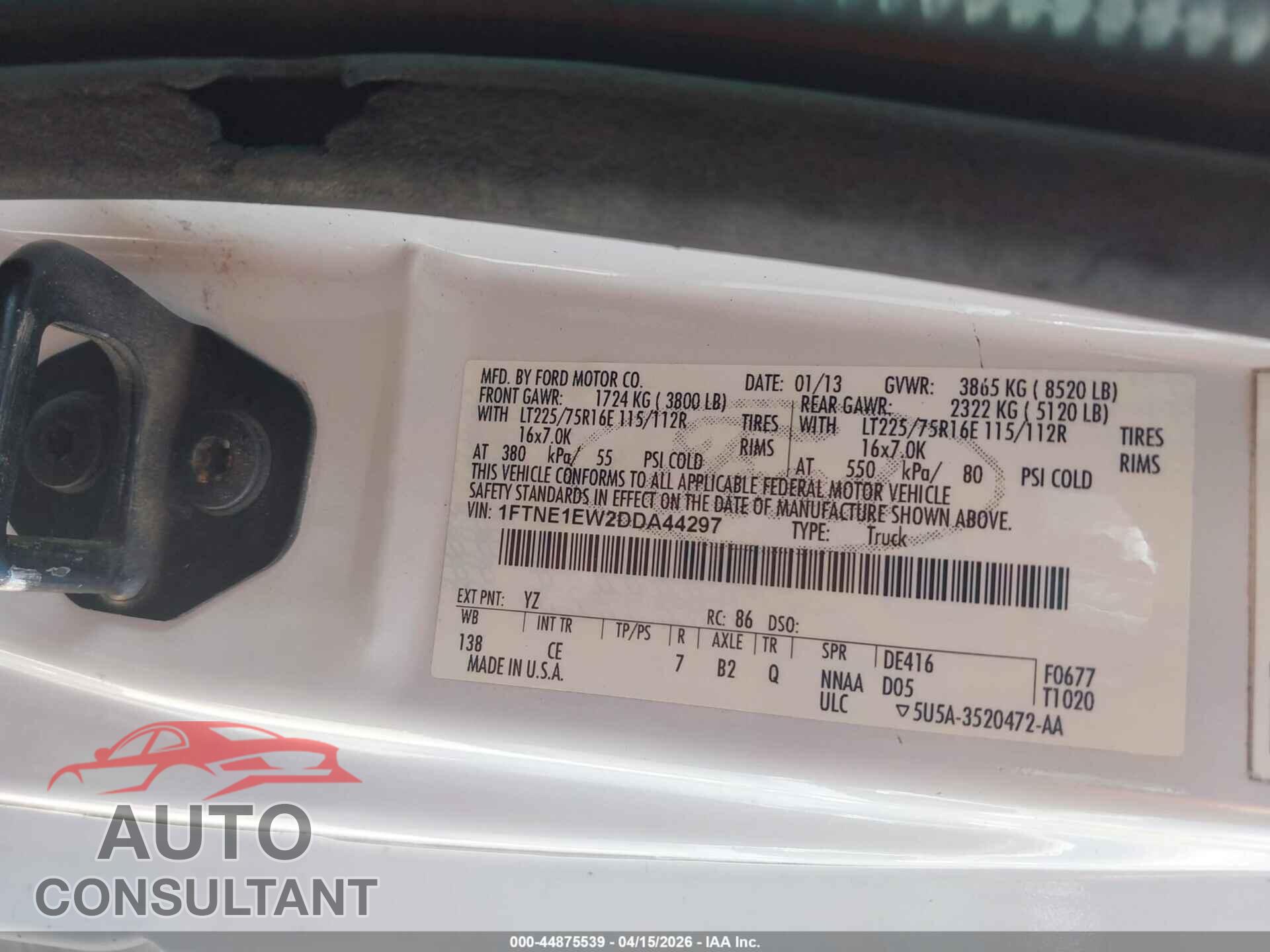 FORD E-150 2013 - 1FTNE1EW2DDA44297