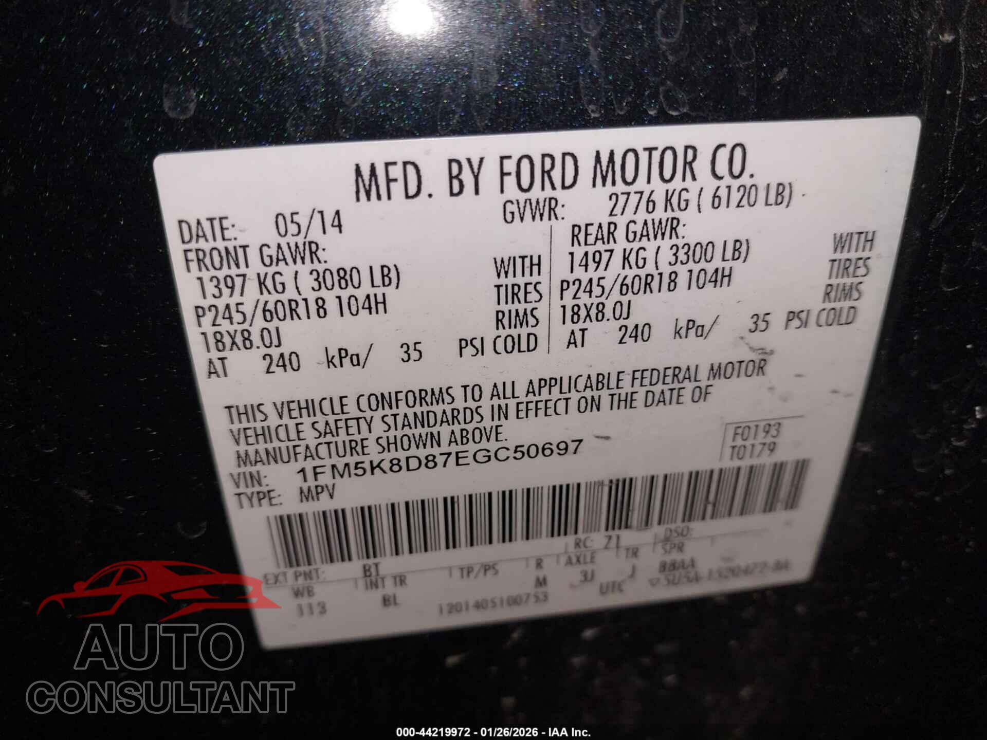 FORD EXPLORER 2014 - 1FM5K8D87EGC50697