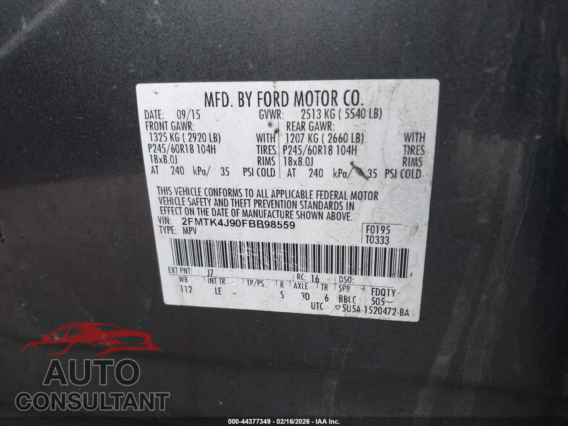 FORD EDGE 2015 - 2FMTK4J90FBB98559