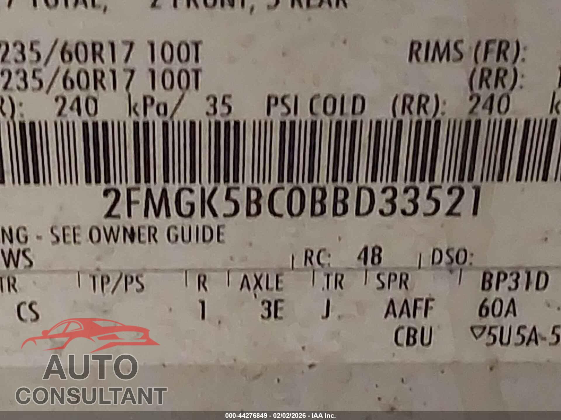 FORD FLEX 2011 - 2FMGK5BC0BBD33521
