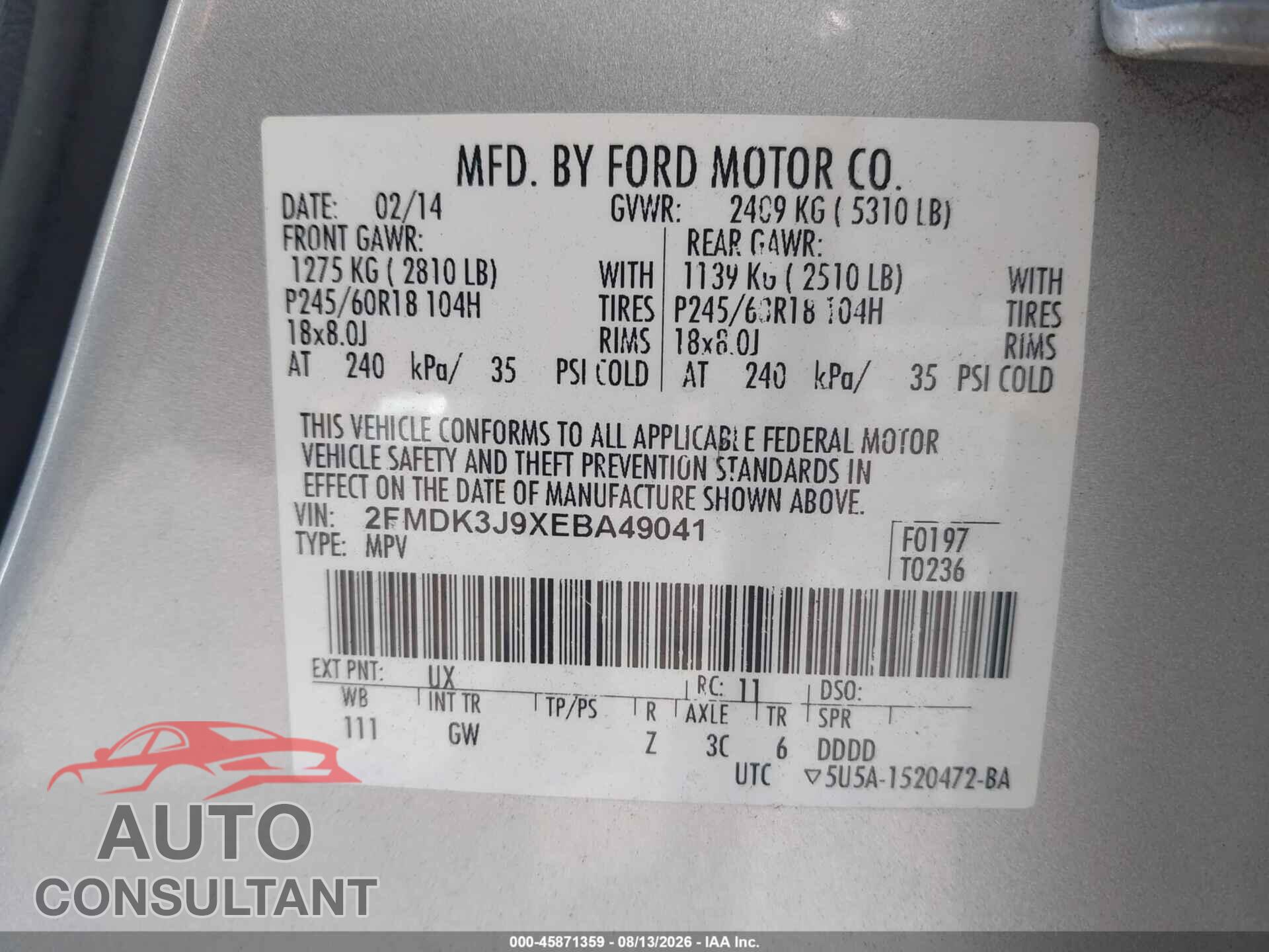 FORD EDGE 2014 - 2FMDK3J9XEBA49041