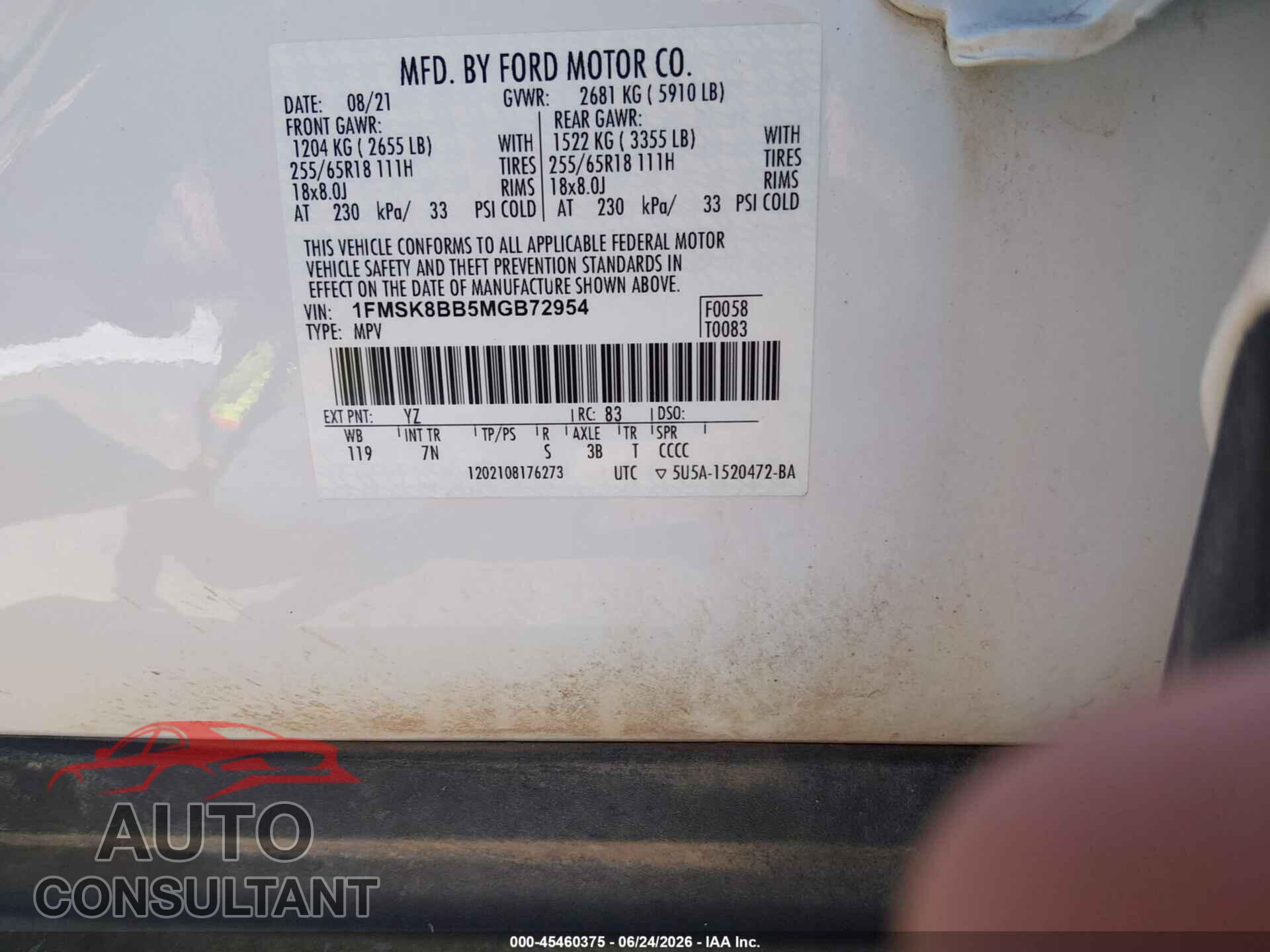FORD EXPLORER 2021 - 1FMSK8BB5MGB72954