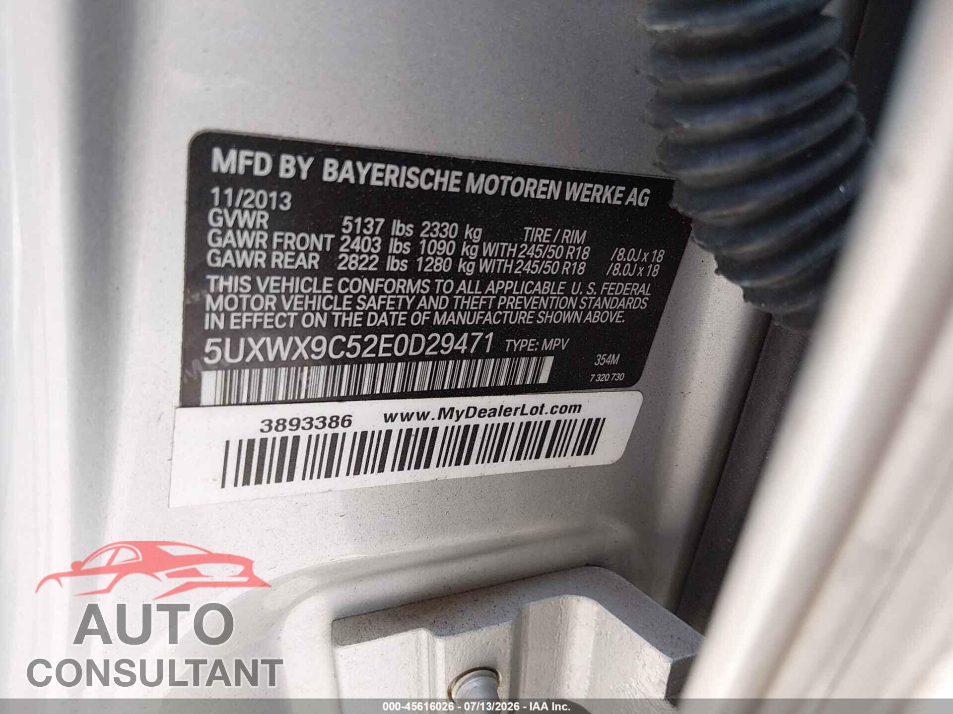 BMW X3 2014 - 5UXWX9C52E0D29471