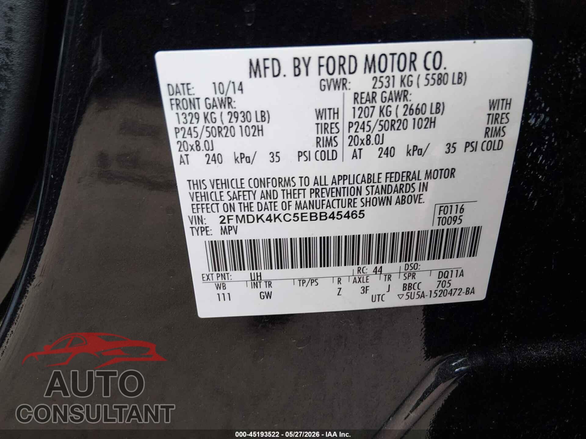 FORD EDGE 2014 - 2FMDK4KC5EBB45465