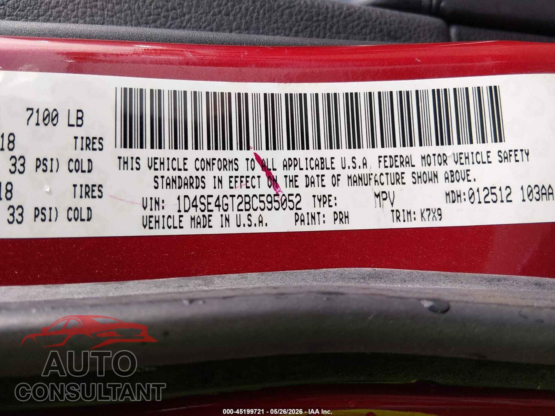 DODGE DURANGO 2011 - 1D4SE4GT2BC595052