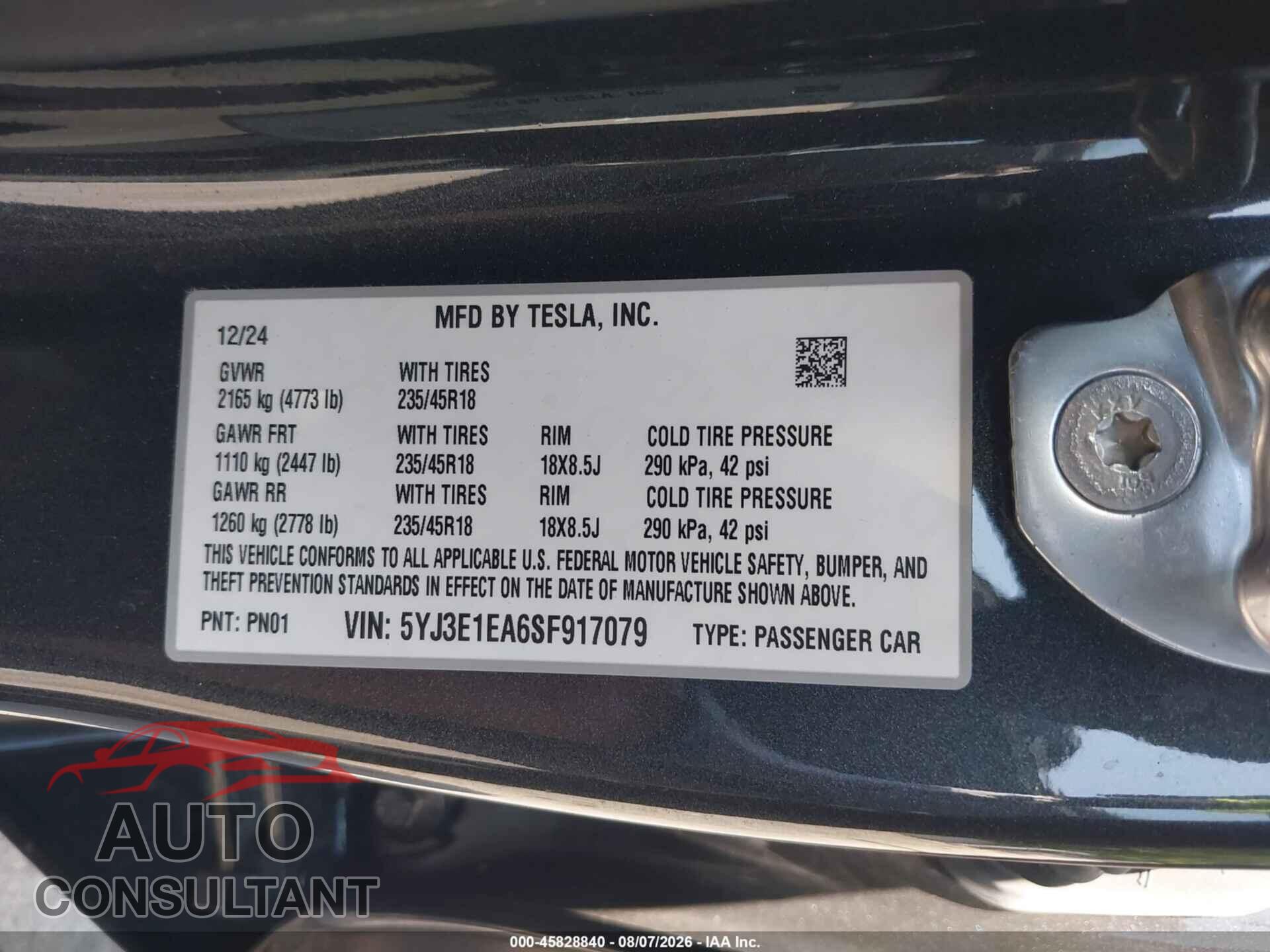 TESLA MODEL 3 2025 - 5YJ3E1EA6SF917079