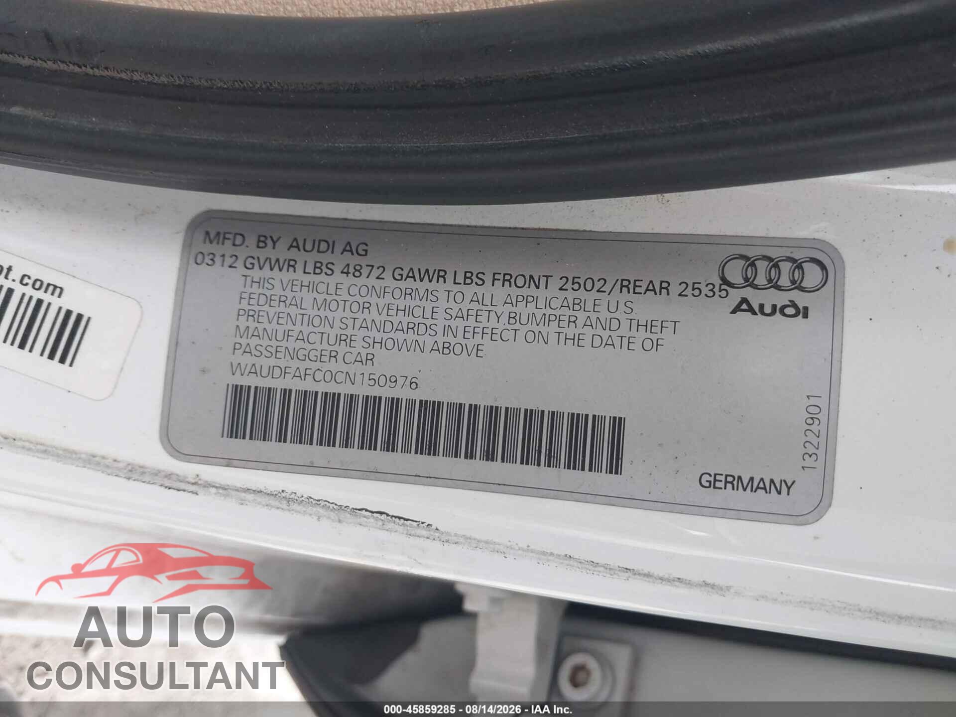 AUDI A6 2012 - WAUDFAFC0CN150976