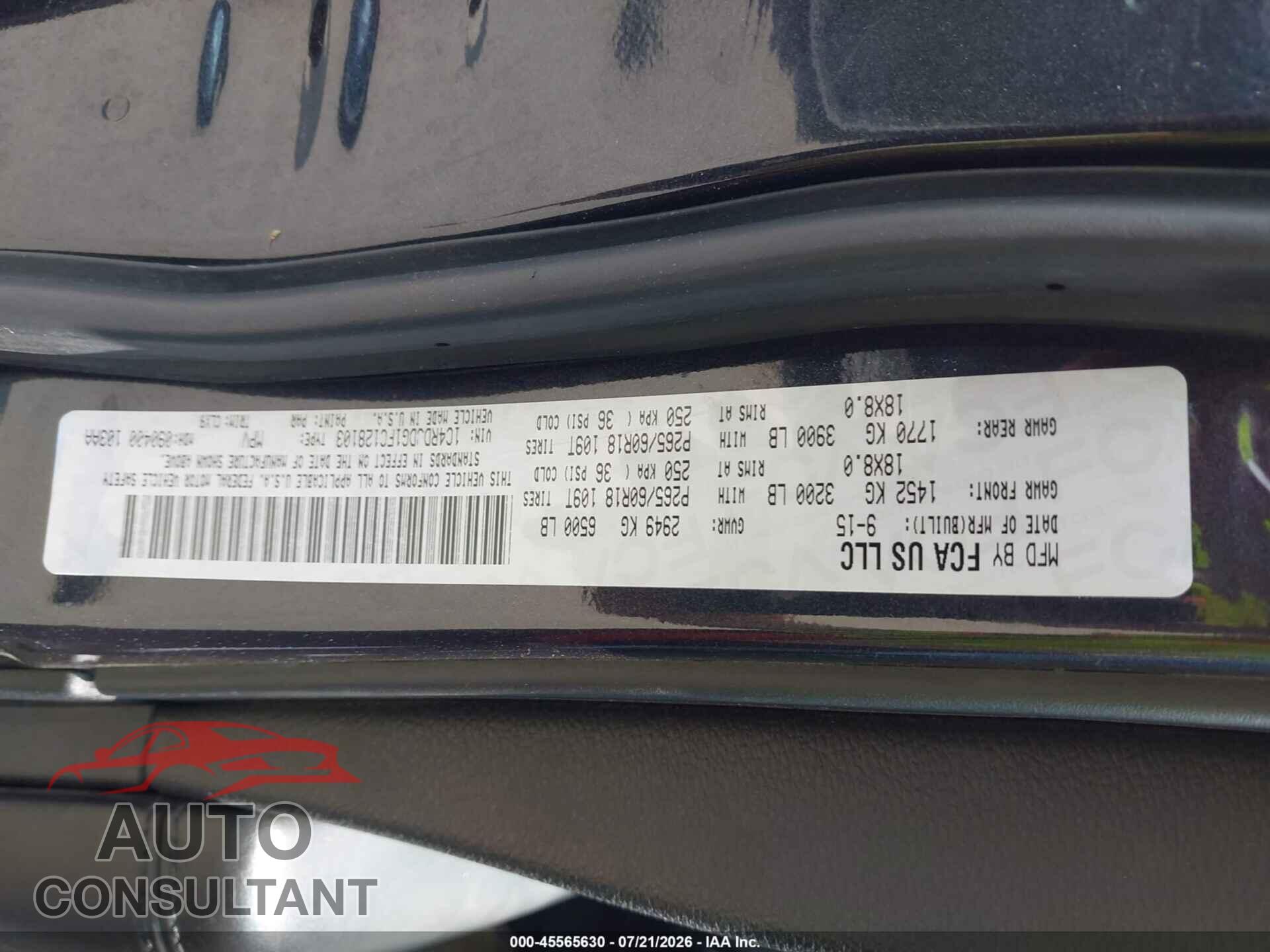 DODGE DURANGO 2015 - 1C4RDJDG1FC128103