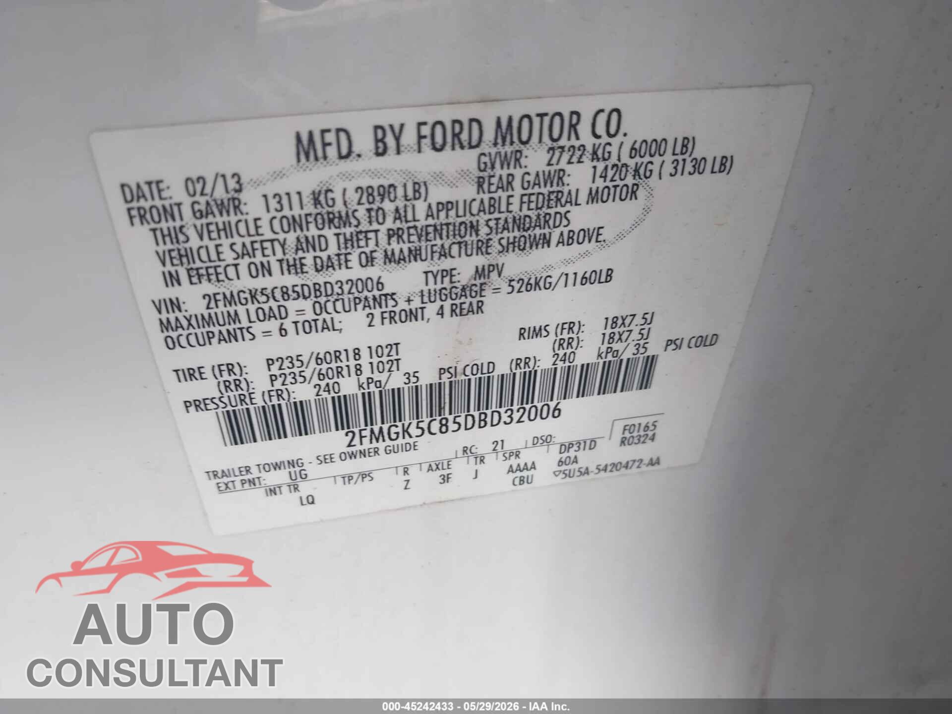 FORD FLEX 2013 - 2FMGK5C85DBD32006