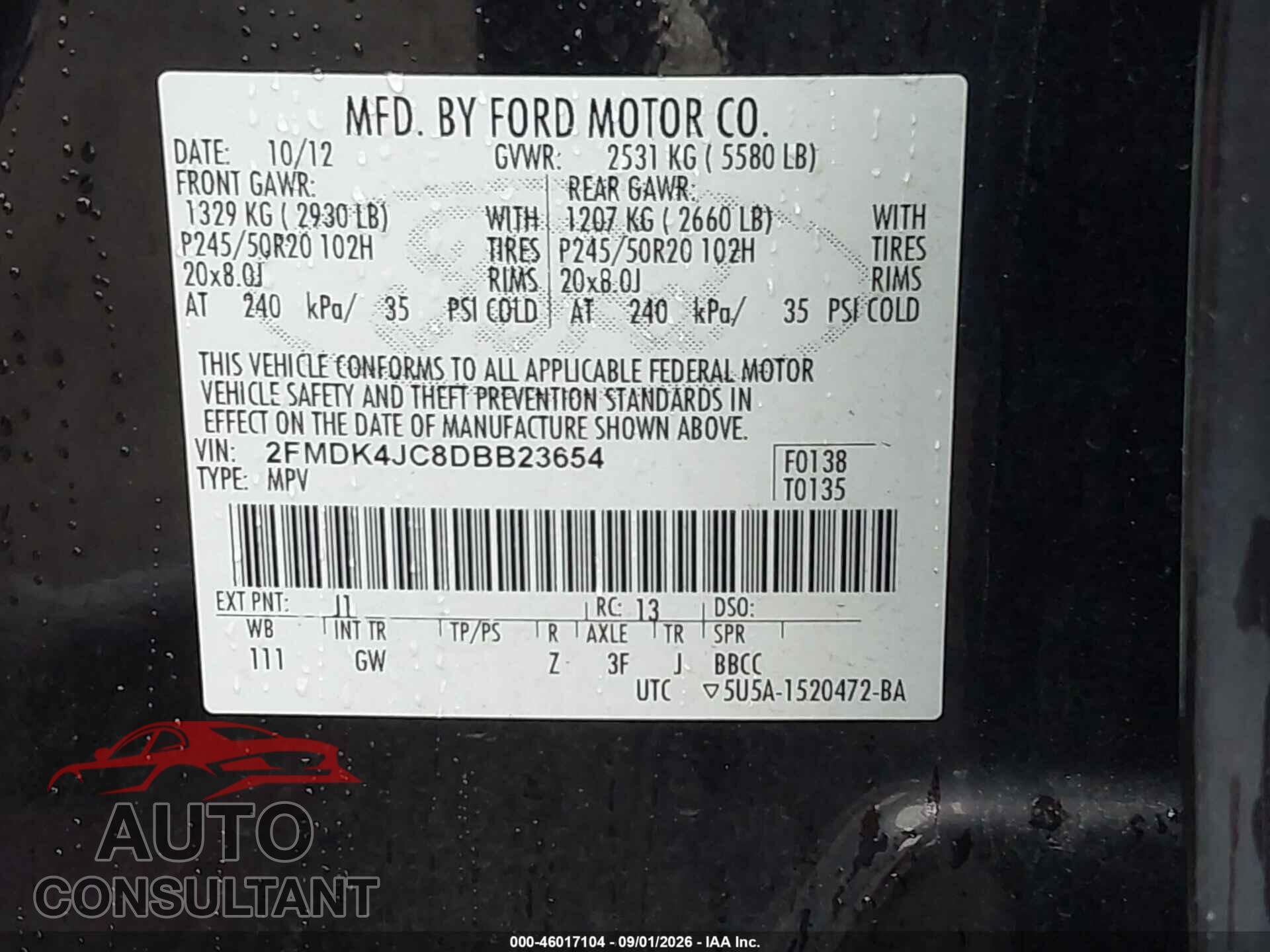 FORD EDGE 2013 - 2FMDK4JC8DBB23654