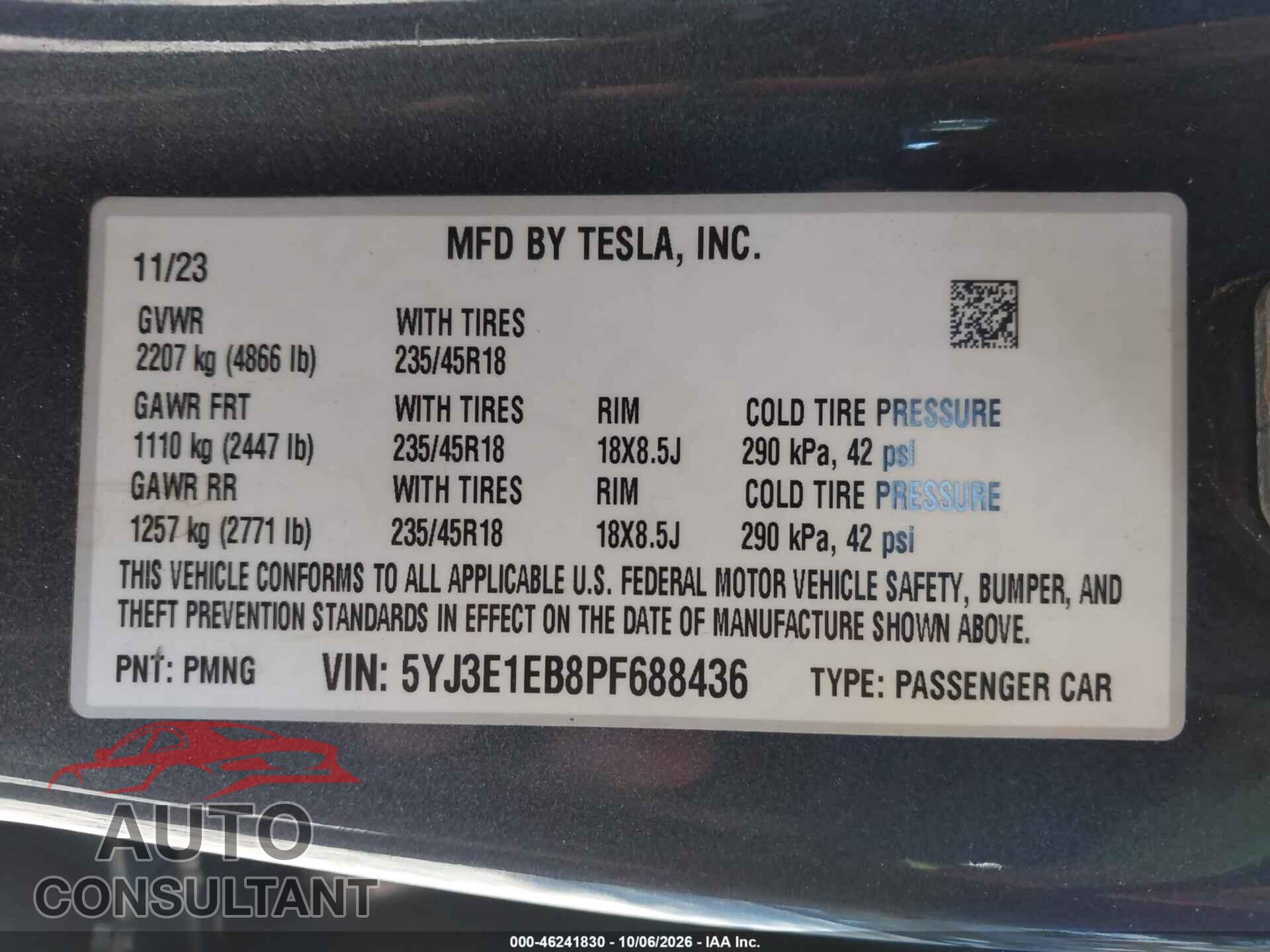 TESLA MODEL 3 2023 - 5YJ3E1EB8PF688436
